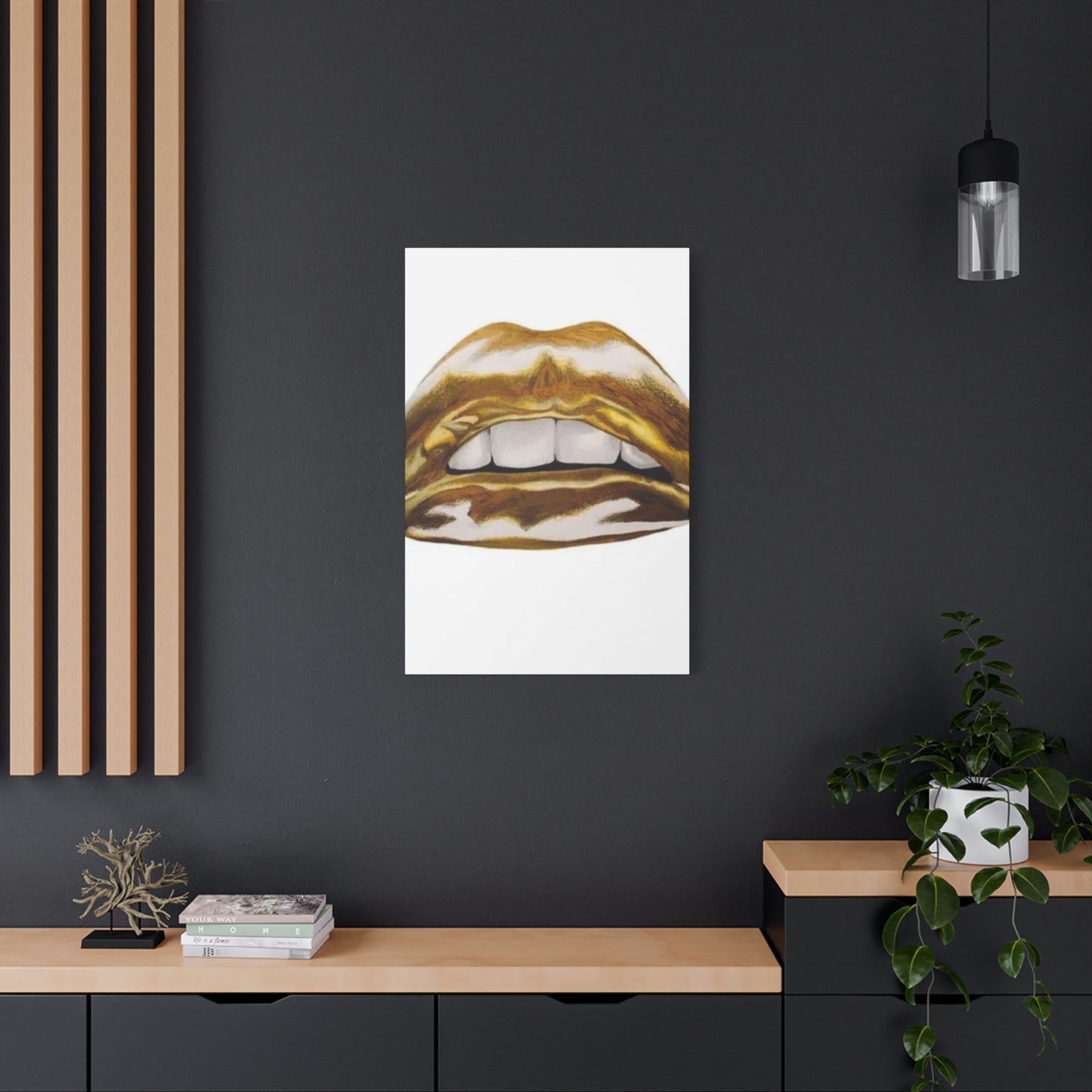 Golden Lips Abstract Painting Wall Art & Canvas Prints