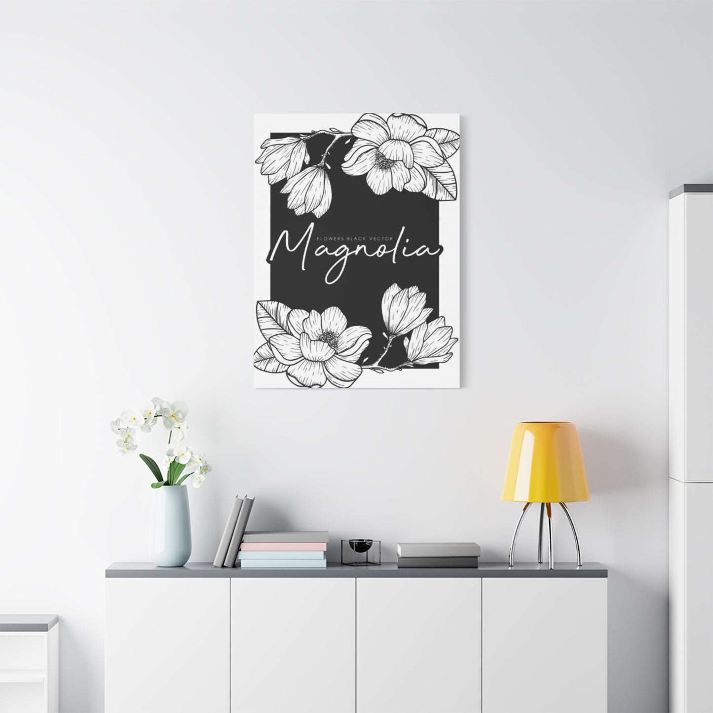 Magnolia Flower White Drawing Wall Art & Canvas Prints