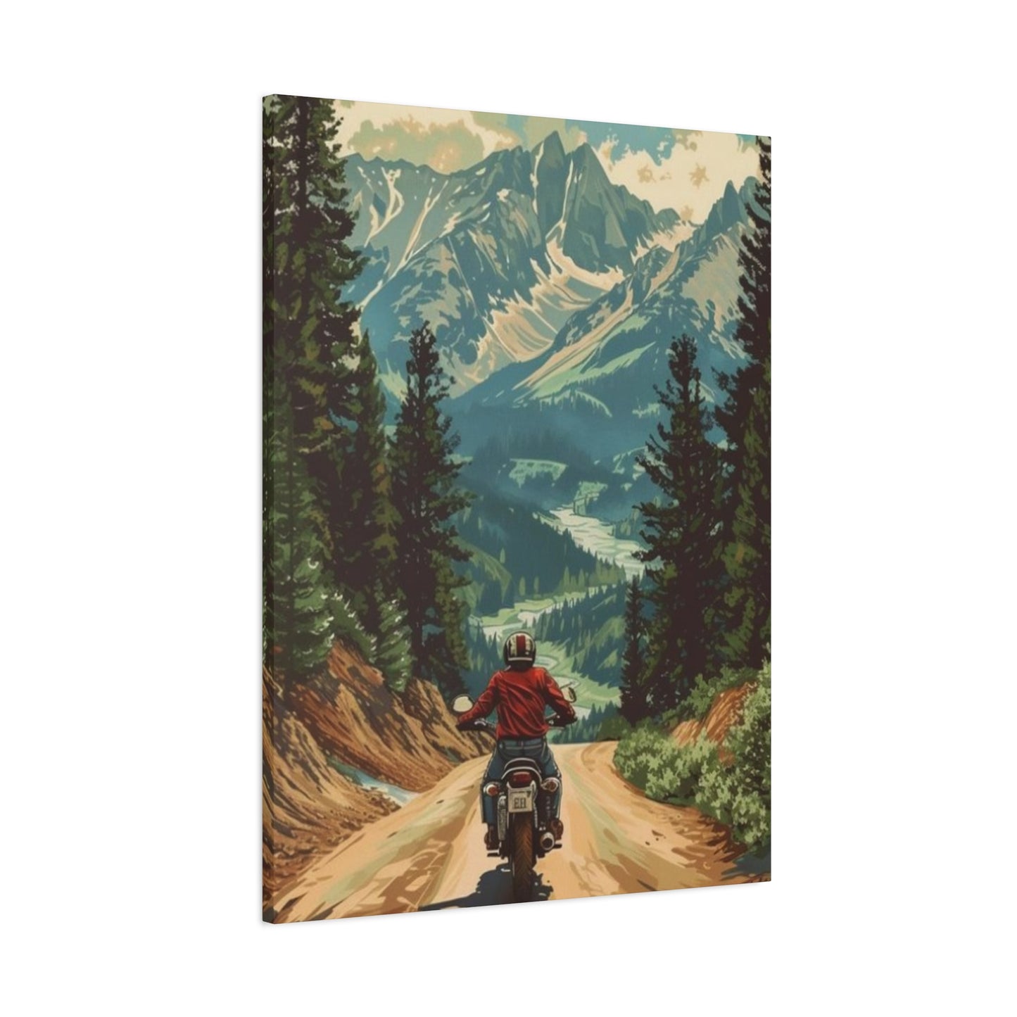 Bike Riding In Mountains Motorcycle Wall Art & Canvas Prints