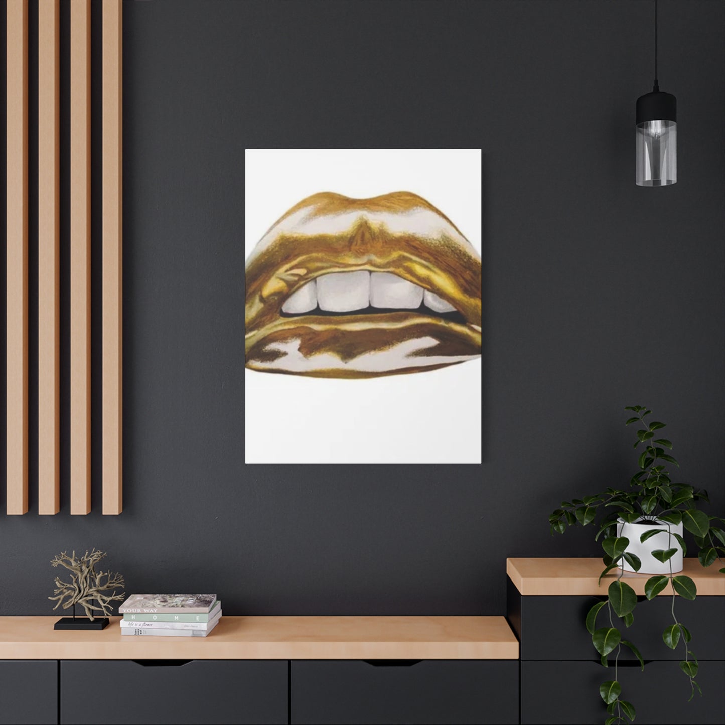 Golden Lips Abstract Painting Wall Art & Canvas Prints