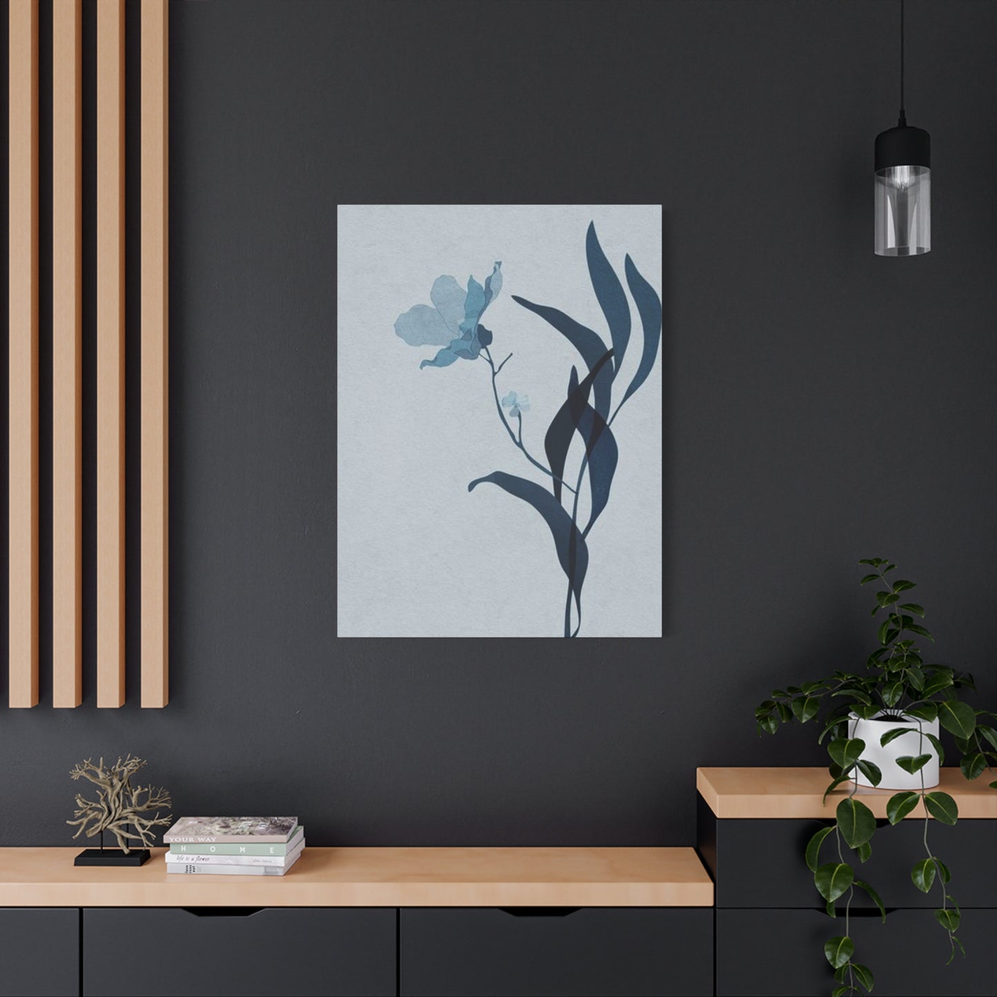 Blue Flower with Leaf Entryway Wall Art & Canvas Prints