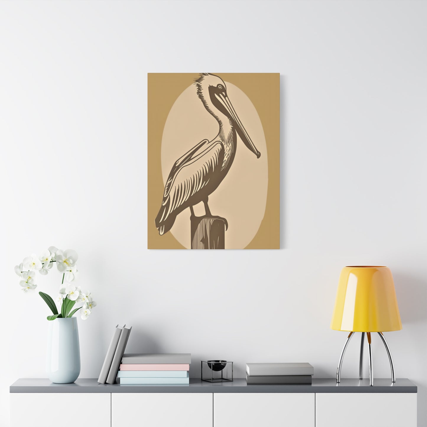 Long Beak Pelican Brown Painting Wall Art & Canvas Prints