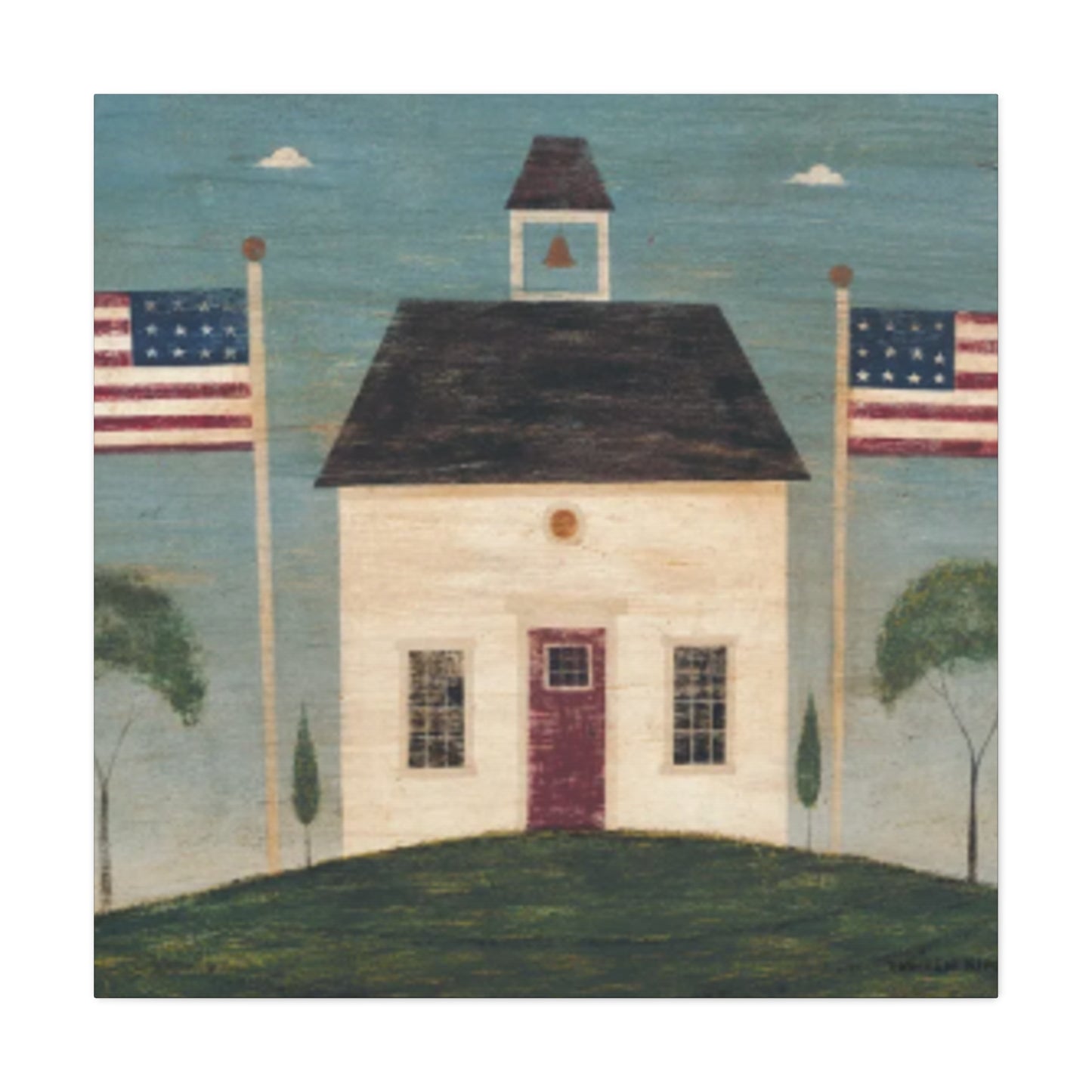 House with Two USA Flags Wall Art & Canvas Prints