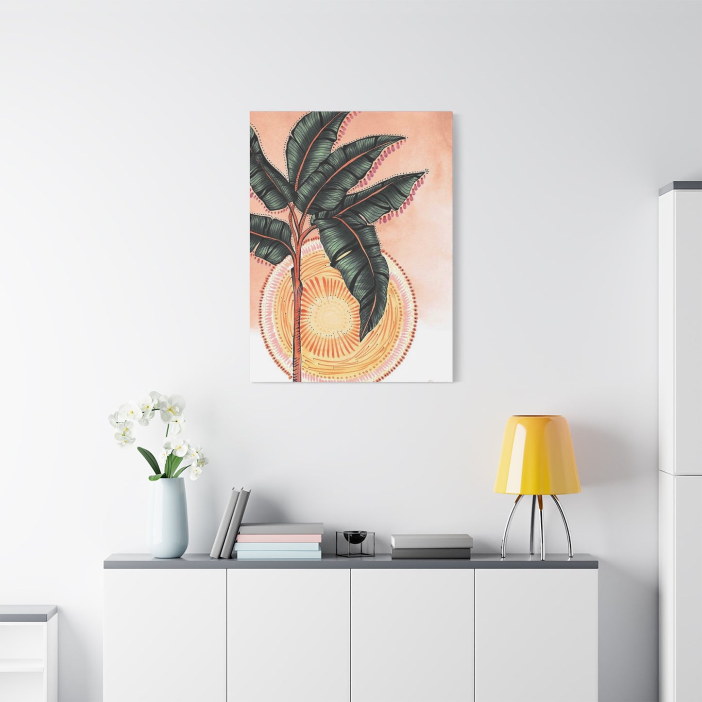 Sunset & Palm Tree Drawing Wall Art & Canvas Prints