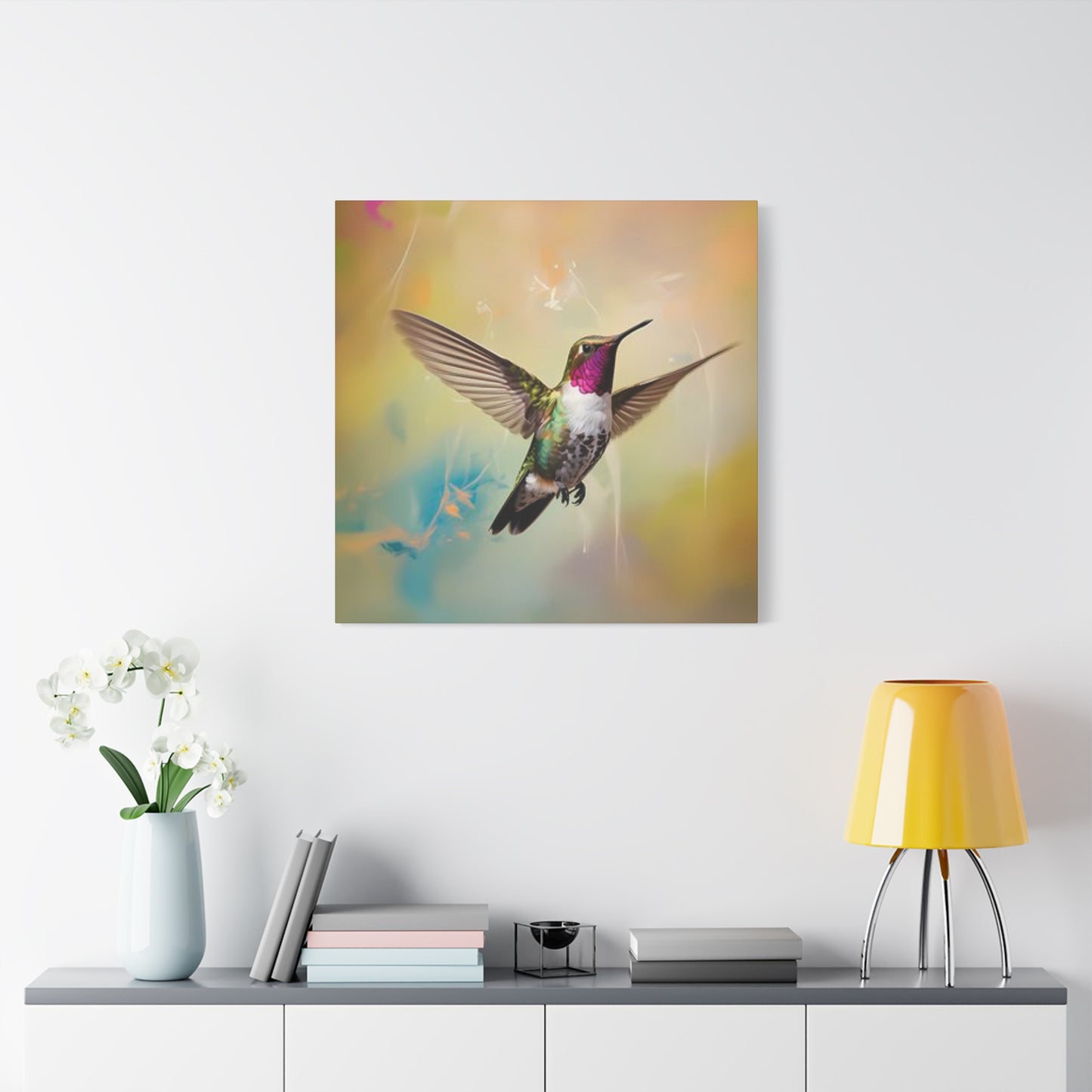 Beautiful Flying Humming Bird Painting Wall Art & Canvas Prints