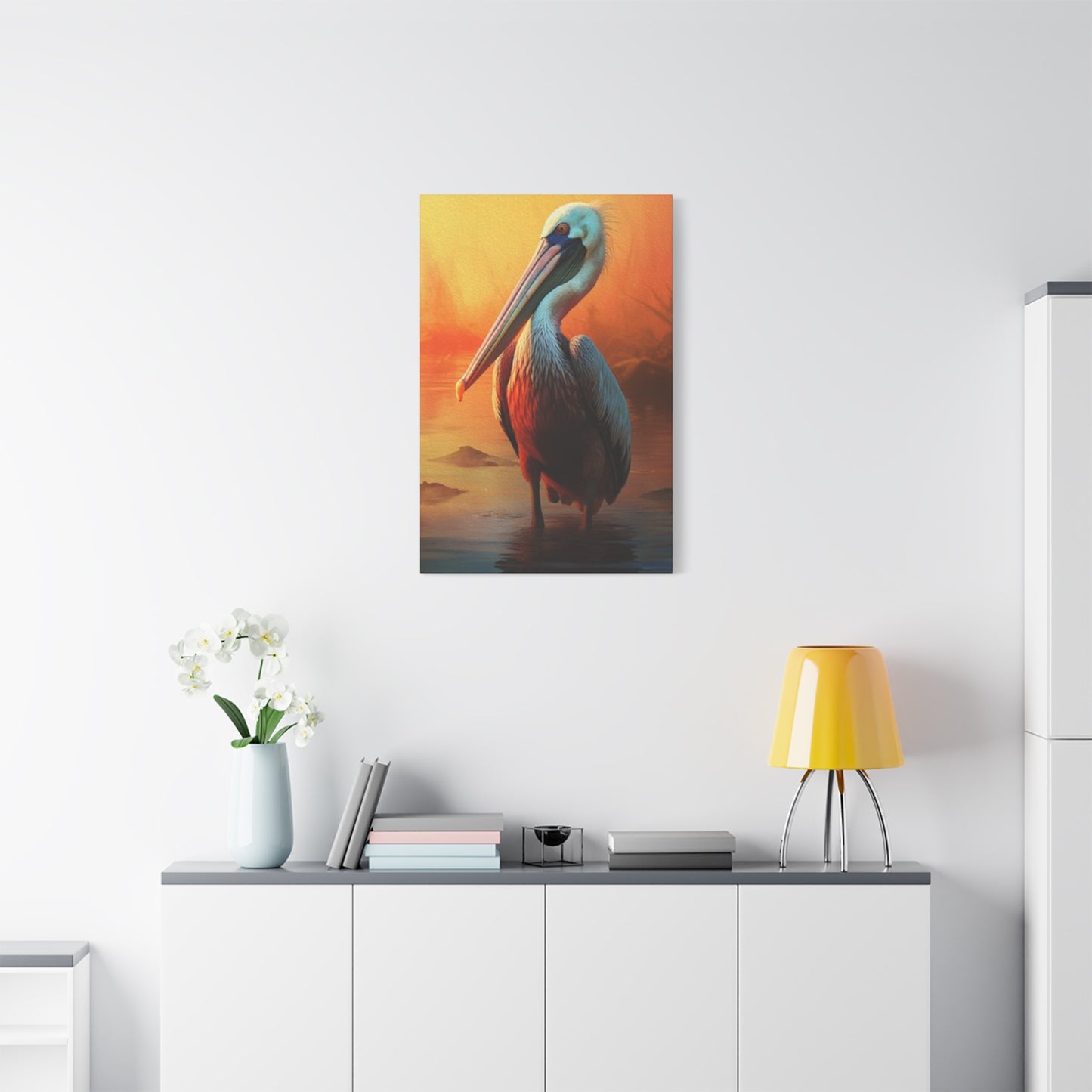 Pelican In Pond Wall Art & Canvas Prints