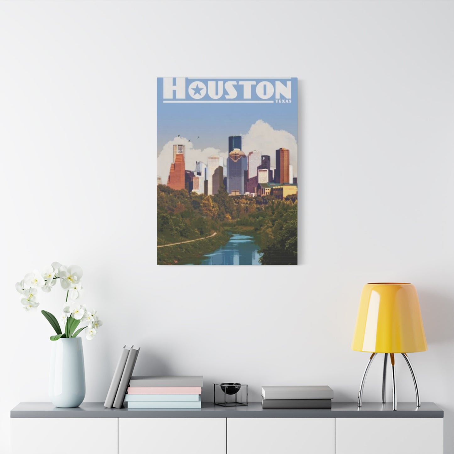 Colorful Charming Houston Skyline Painting Wall Art & Canvas Prints