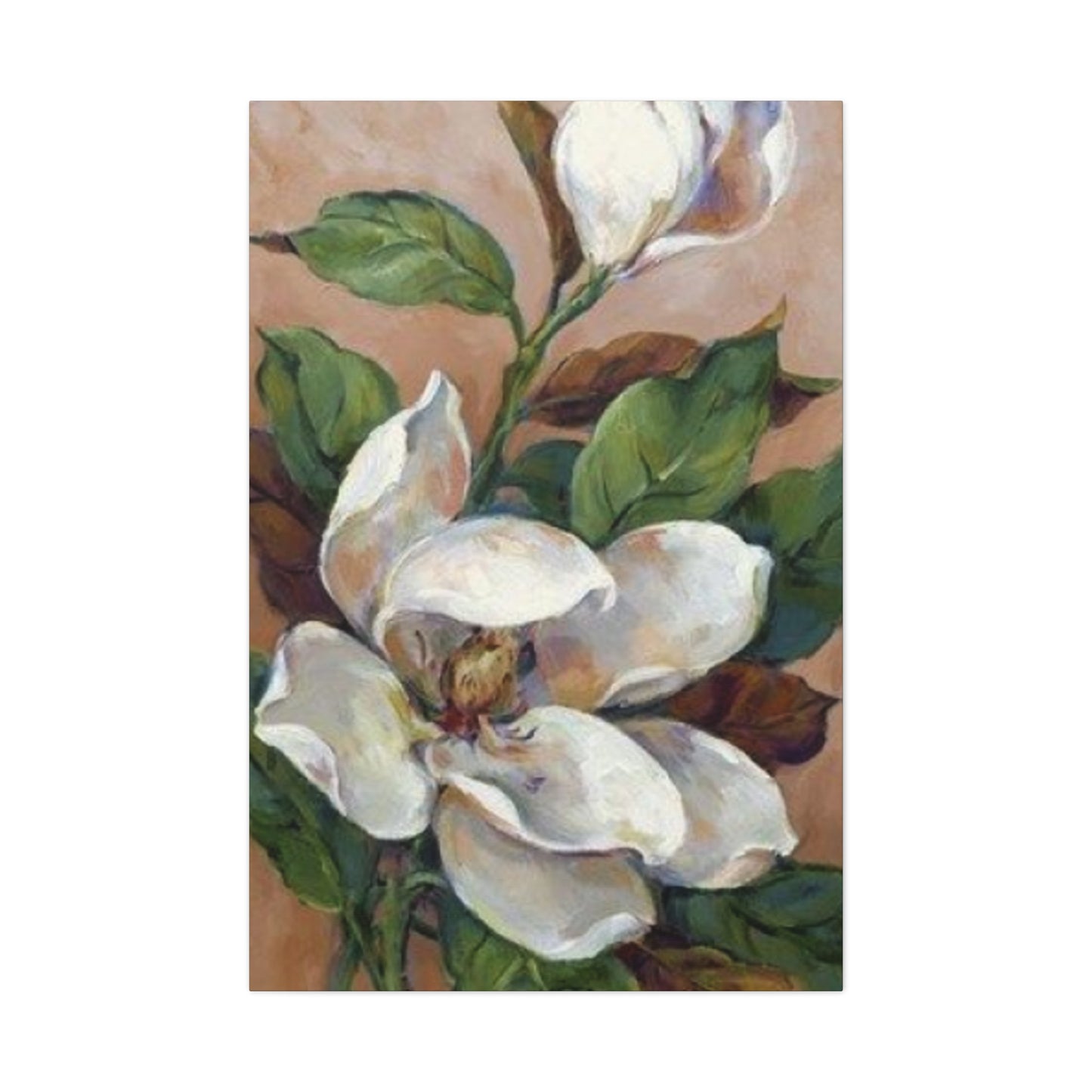 White Magnolia Flower with Leaves Painting Wall Art & Canvas Prints