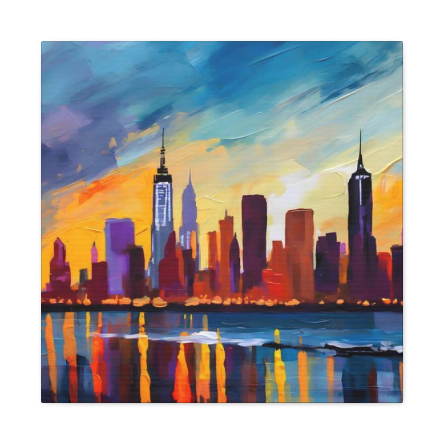 Skyline View From Sea Drawing NYC Skylines Wall Art & Canvas Prints