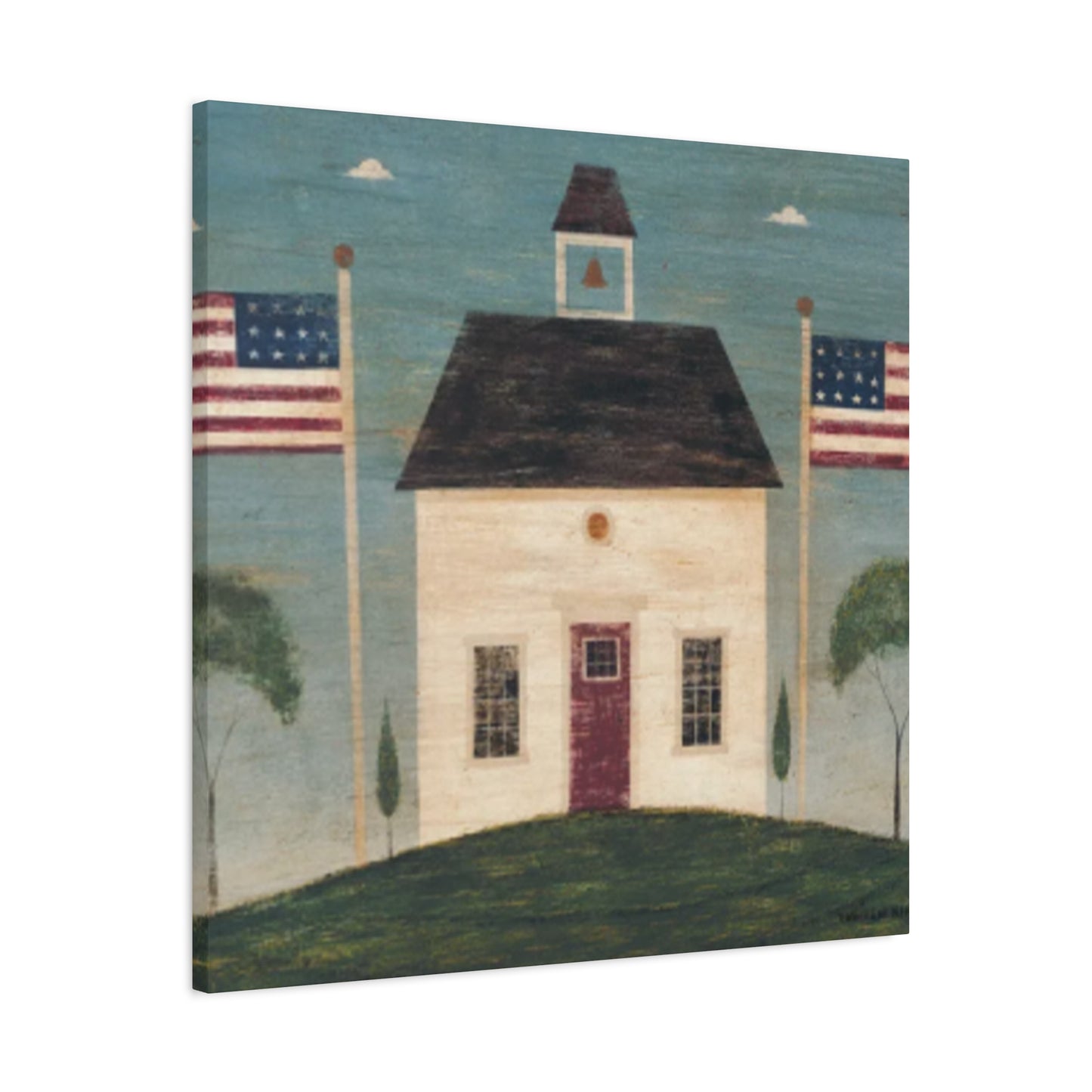 House with Two USA Flags Wall Art & Canvas Prints