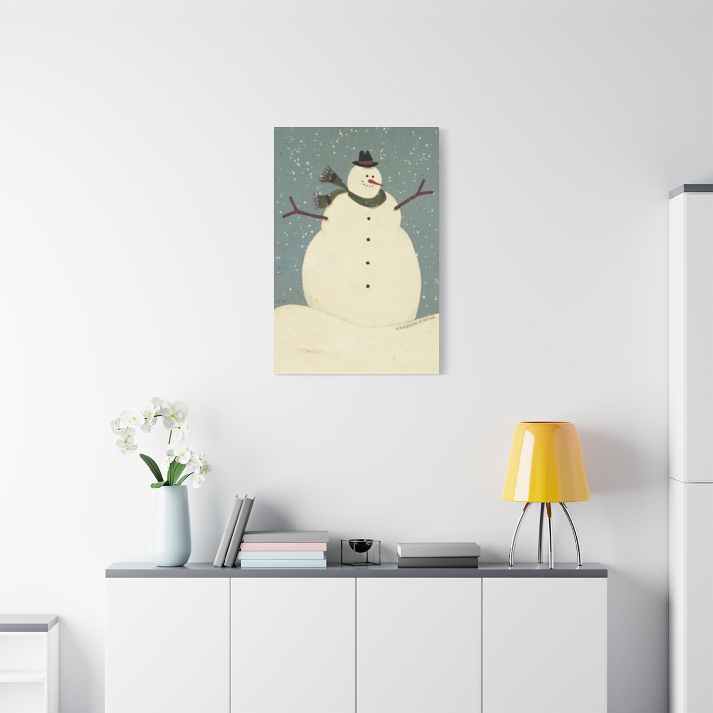 Snowman On Snow Kimble Warren Wall Art & Canvas Prints