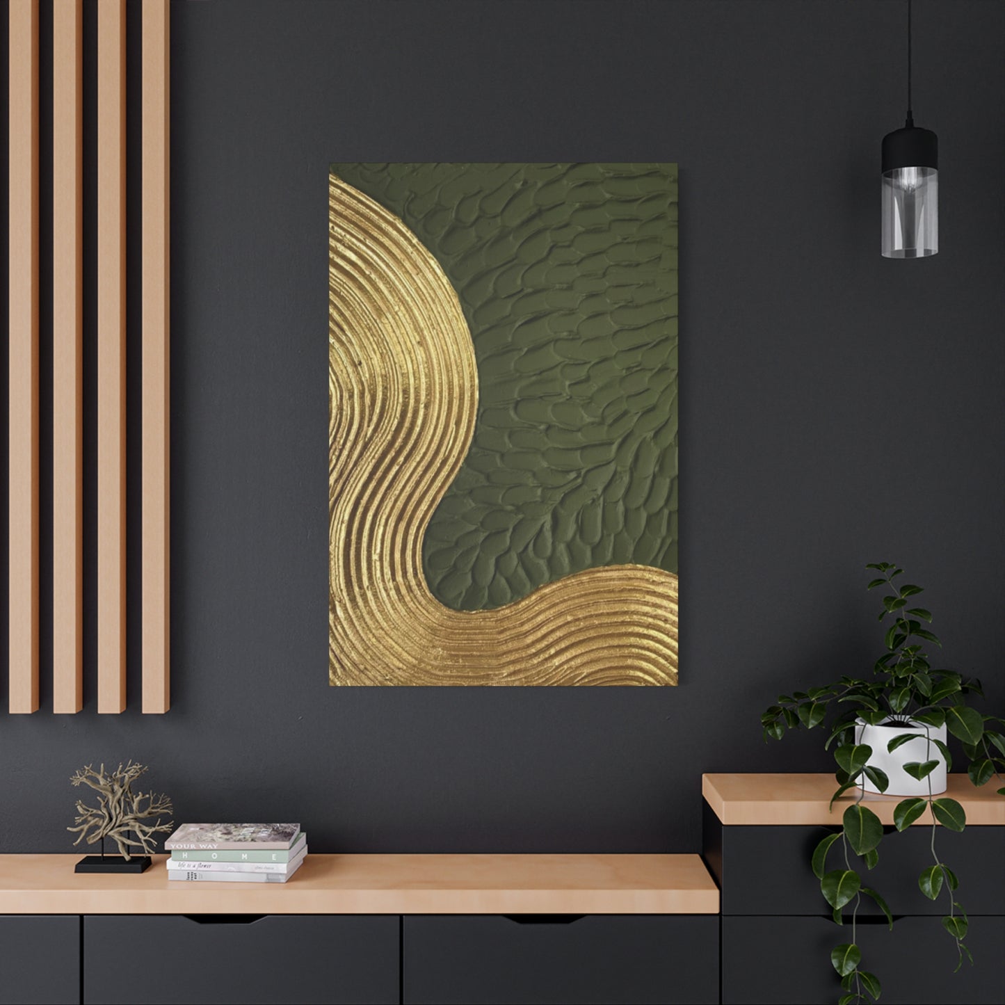 Golden & Olive Green Color Drawing Wall Art & Canvas Prints