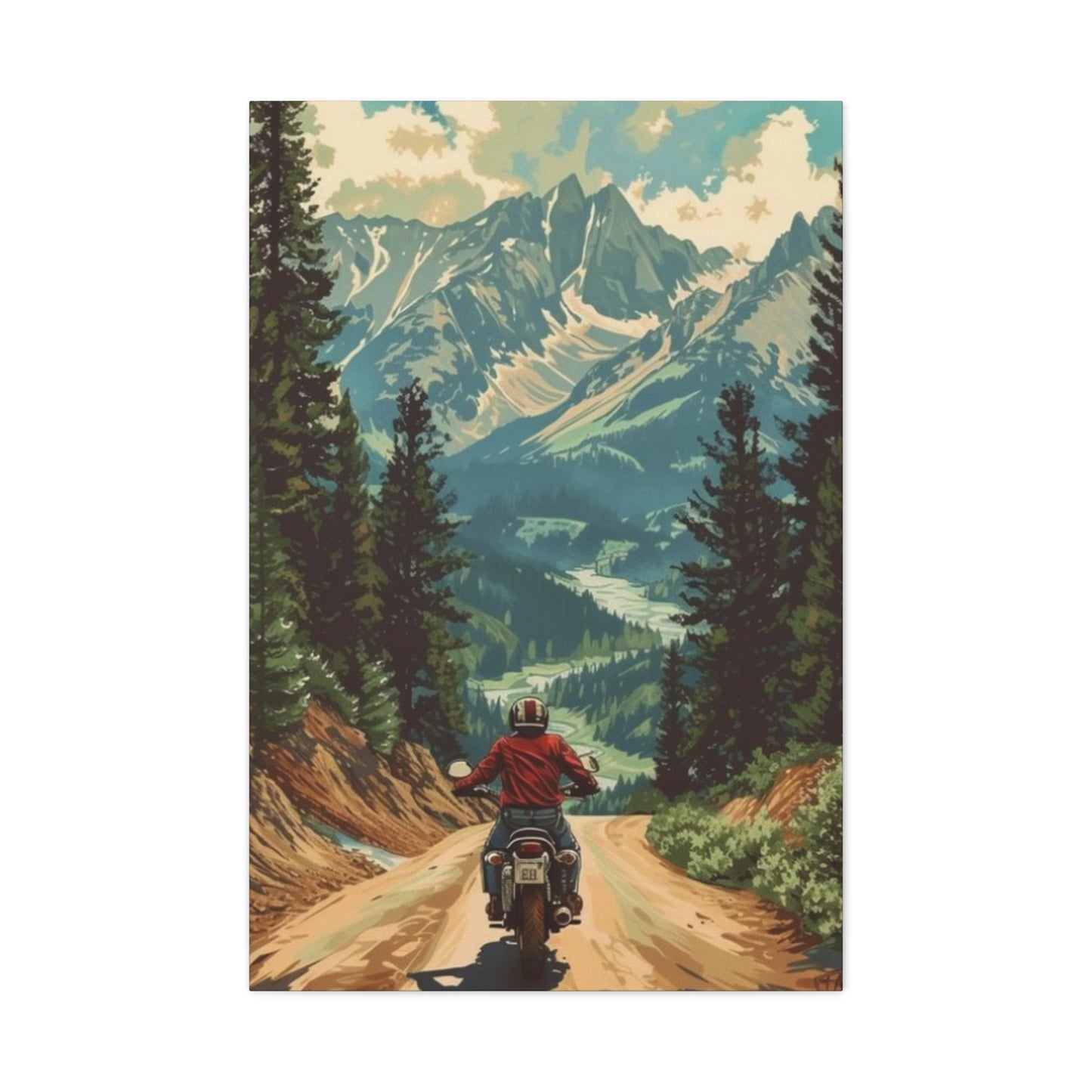 Bike Riding In Mountains Motorcycle Wall Art & Canvas Prints