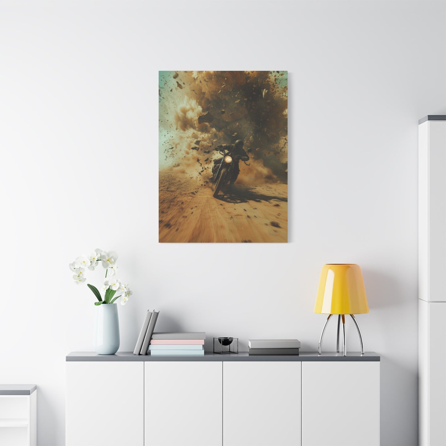 Bike Riding In Desert Motorcycle Wall Art & Canvas Prints