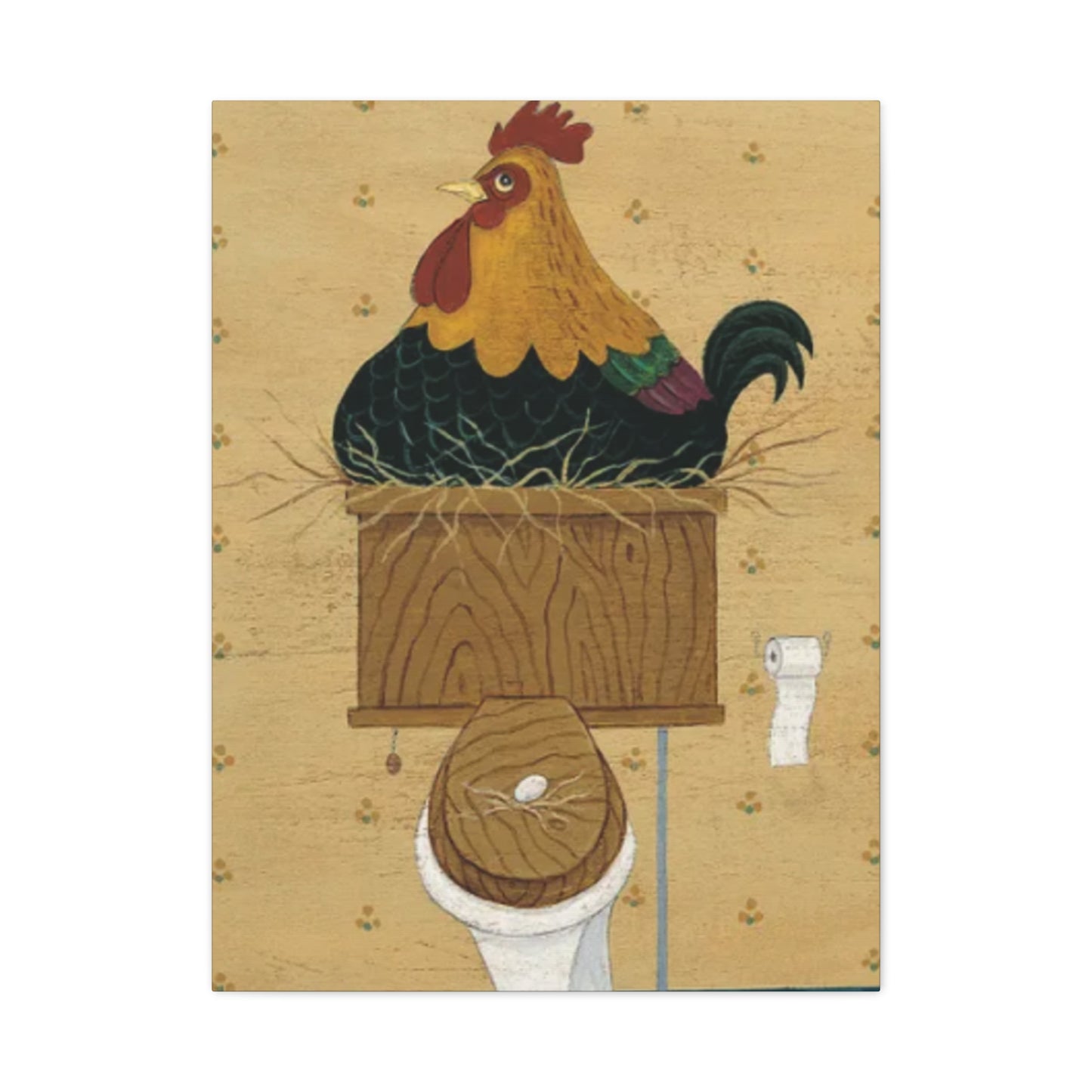 Chicken On Toilet Seat Kimble Warren Wall Art & Canvas Prints