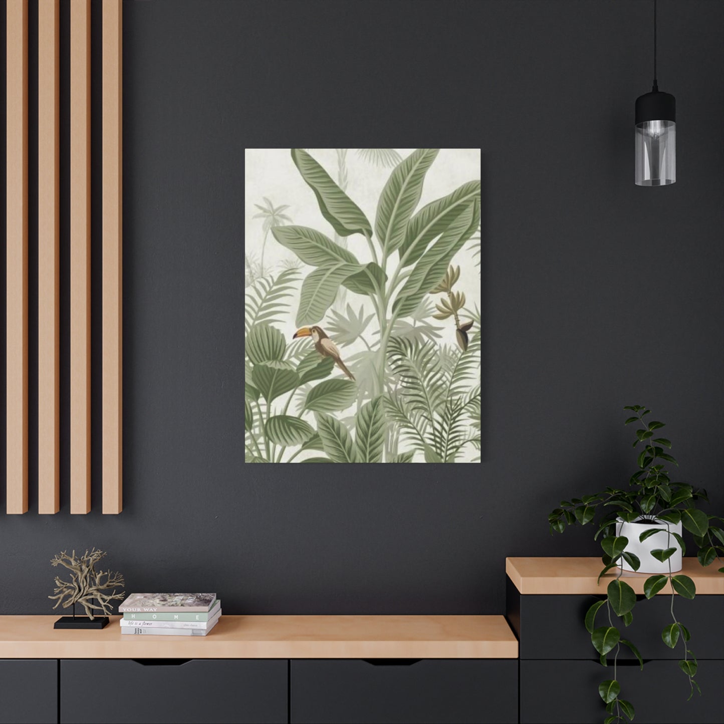 Beautiful Olive Green Plant & Bird Poster Wall Art & Canvas Prints