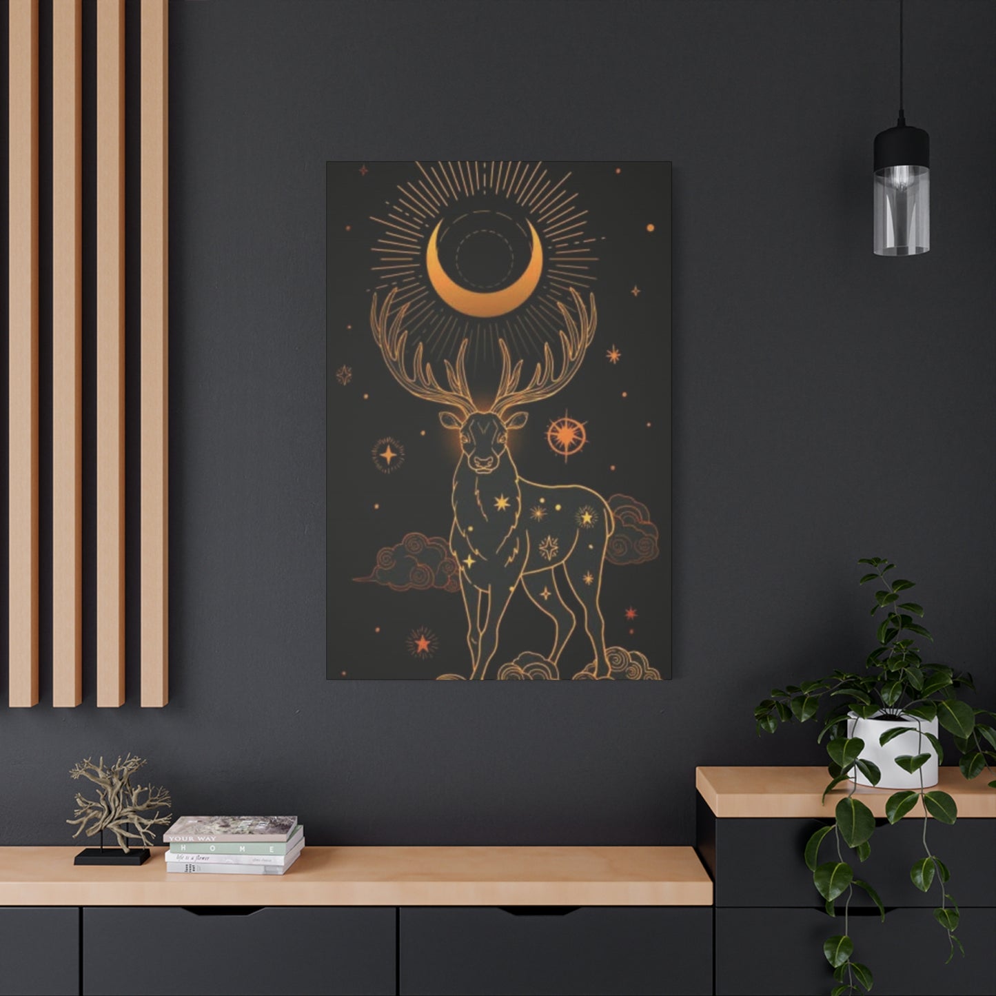 Deer with Crescent Moon Wall Art & Canvas Prints