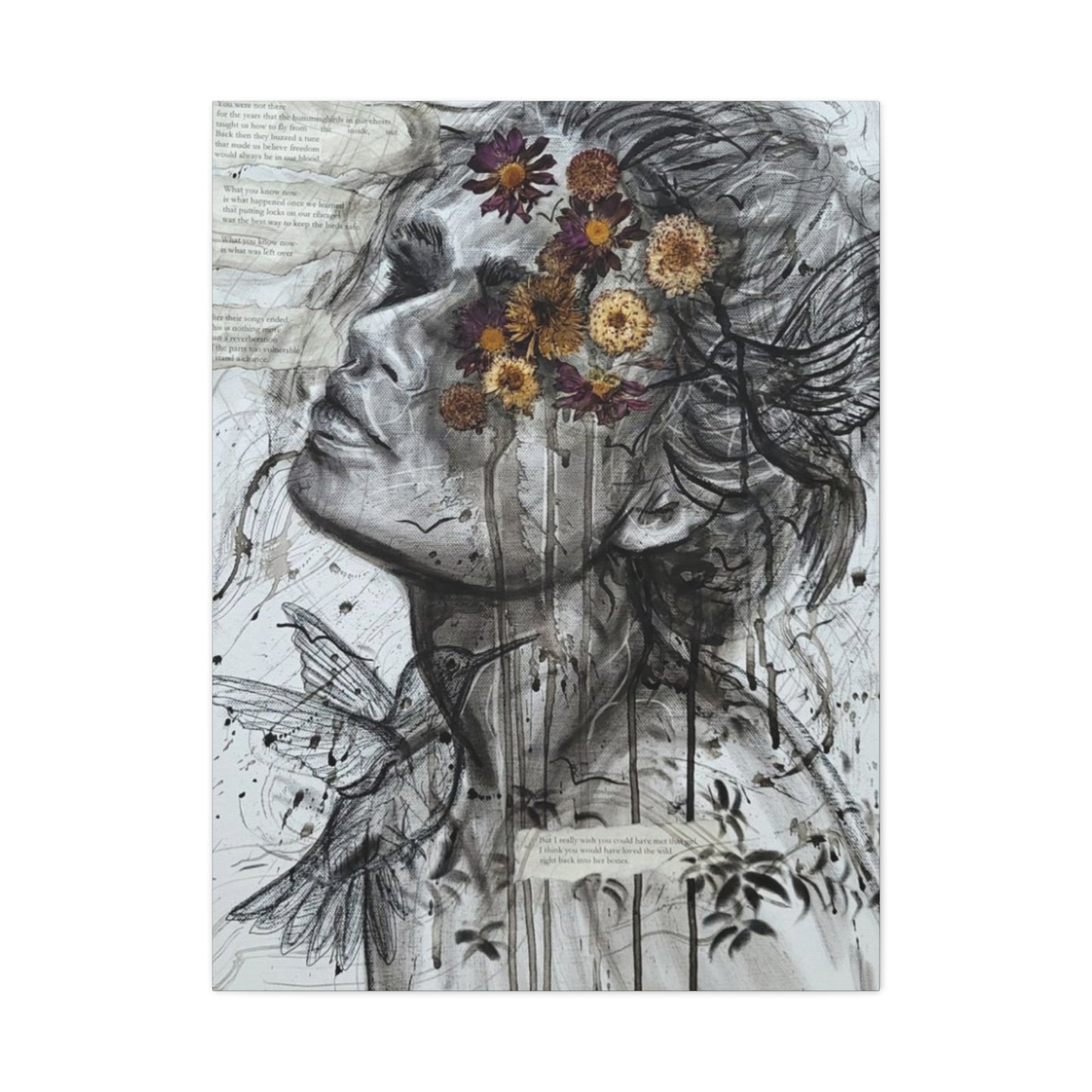 Girl And Flower Abstract Mixed Media Wall Art & Canvas Prints