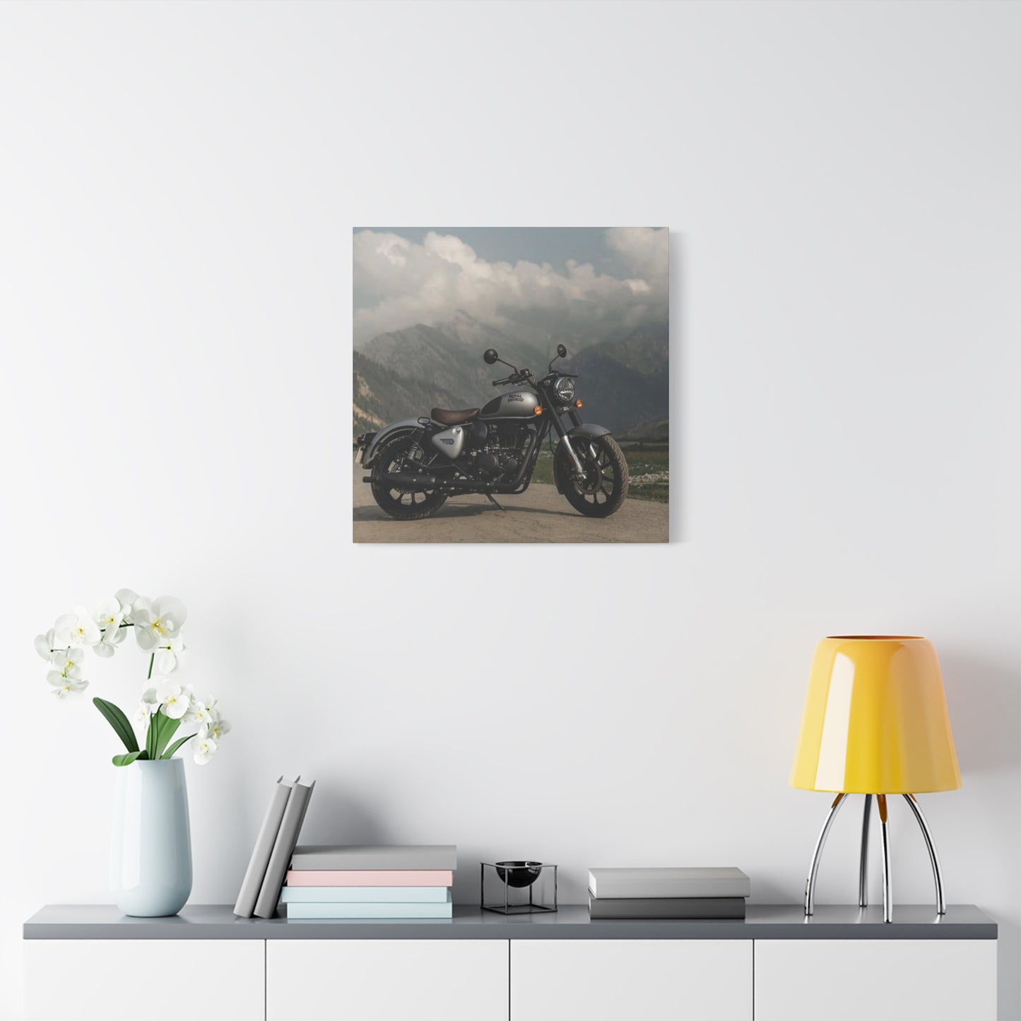 Gray Metal Classic Royal Enfield Motorcycle Wall Art & Canvas Prints