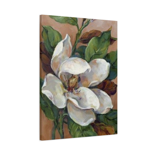 White Magnolia Flower with Leaves Painting Wall Art & Canvas Prints