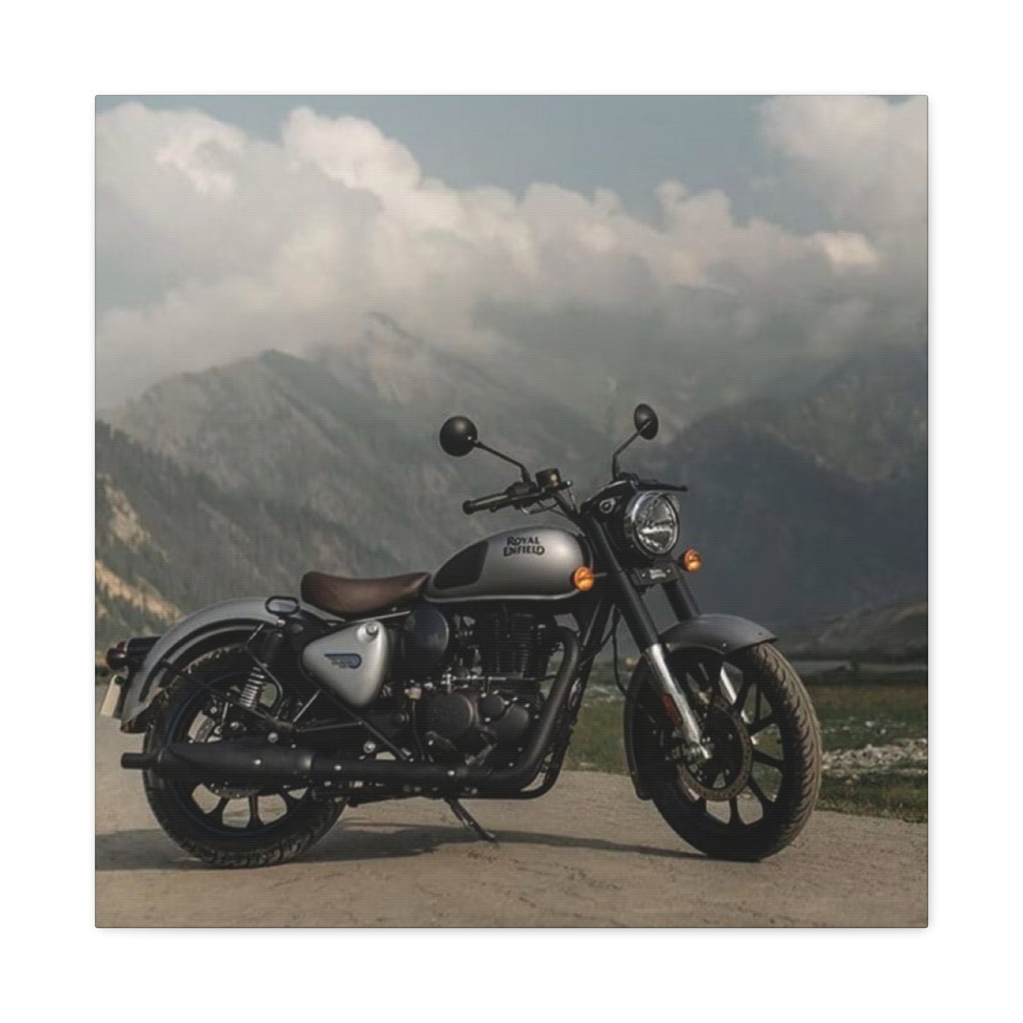 Gray Metal Classic Royal Enfield Motorcycle Wall Art & Canvas Prints