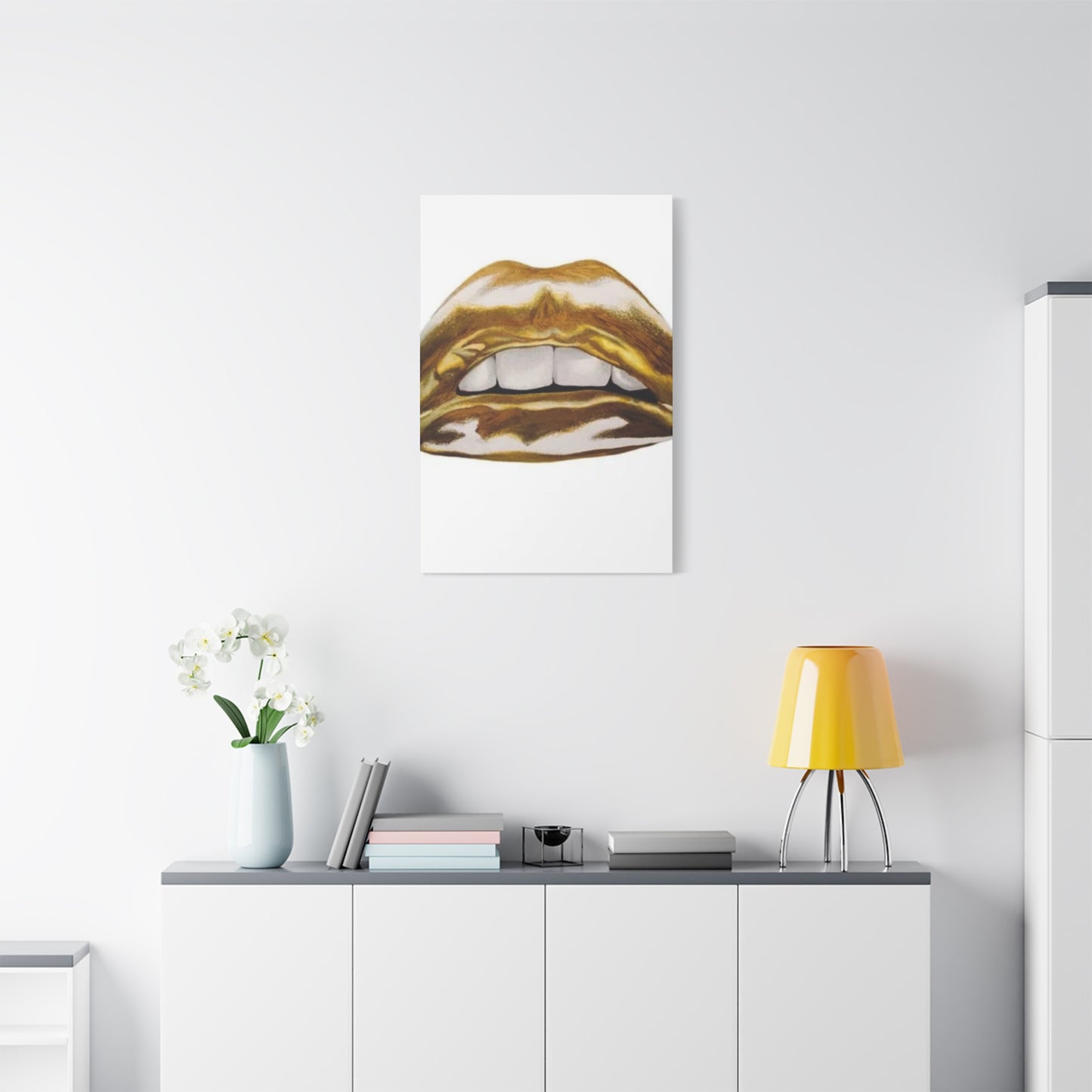 Golden Lips Abstract Painting Wall Art & Canvas Prints