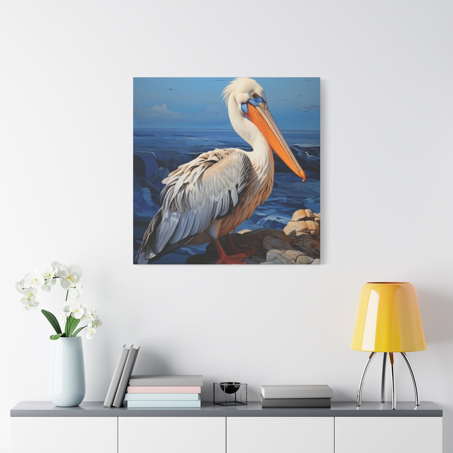 Small Pelican On Sea Shore Poster Wall Art & Canvas Prints