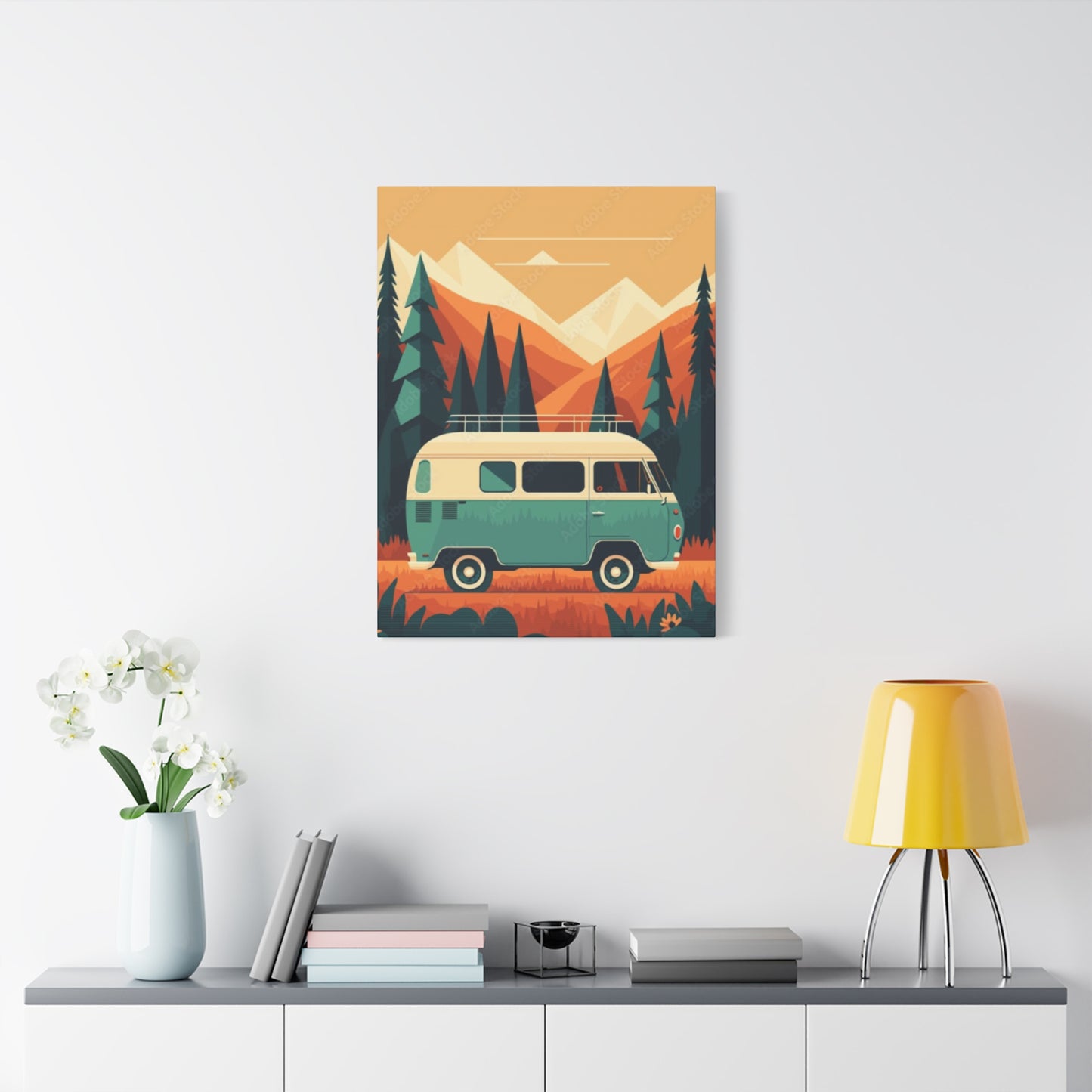 Camper Van in National Park Wall Art & Canvas Prints