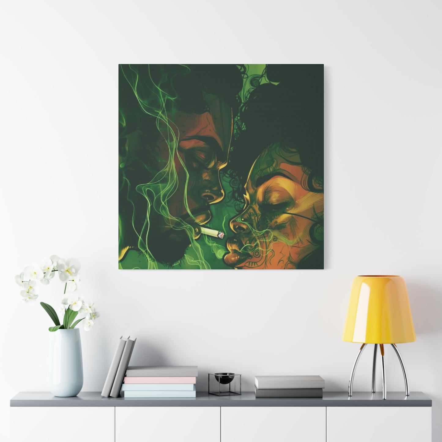 Couple With Joint Marijuana Wall Art & Canvas Prints