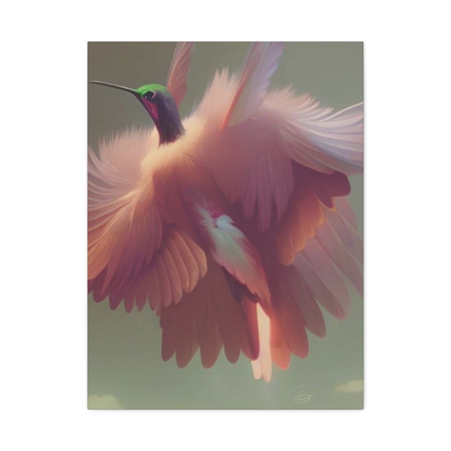 Beautiful Pink Humming Bird Candid Painting Wall Art & Canvas Prints