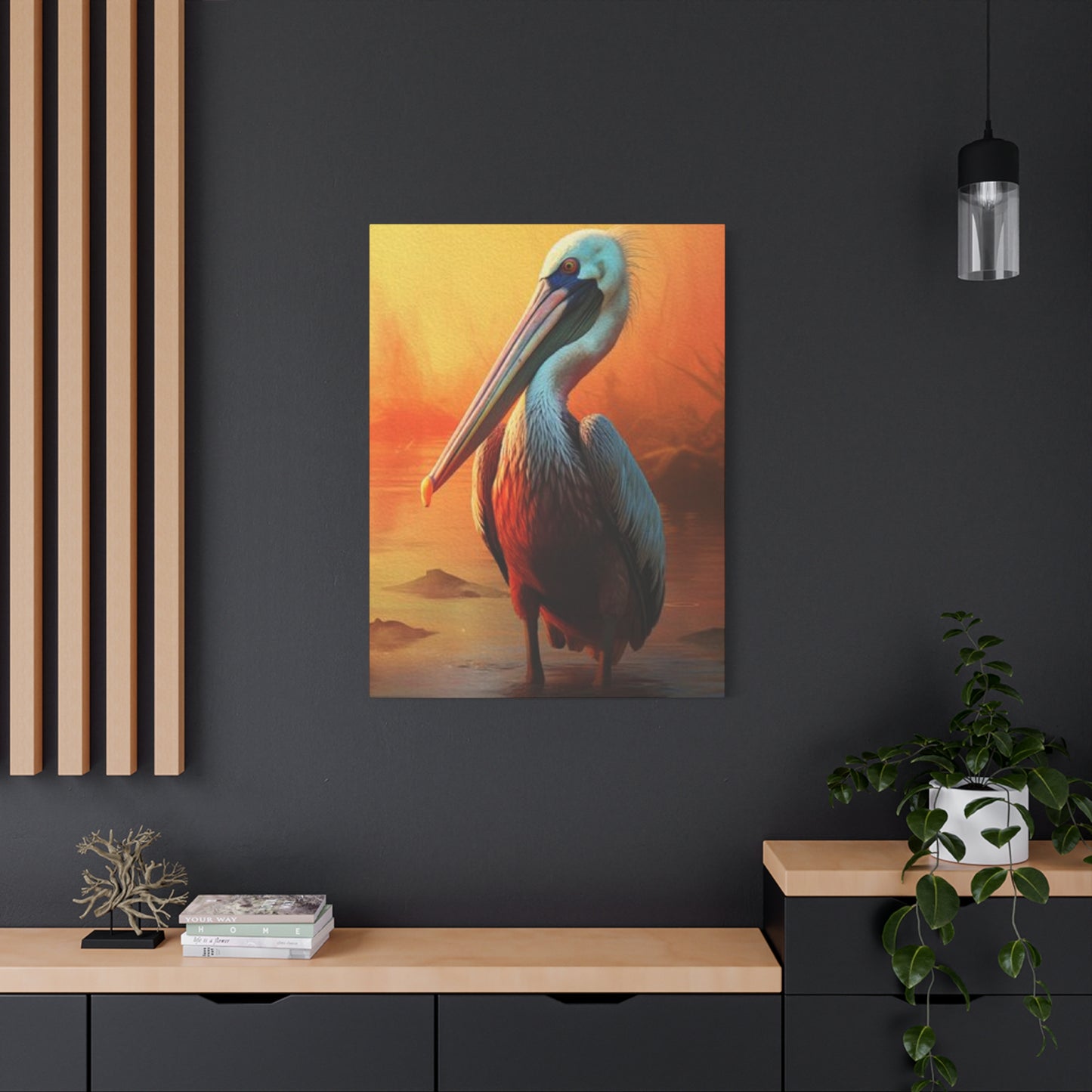 Pelican In Pond Wall Art & Canvas Prints