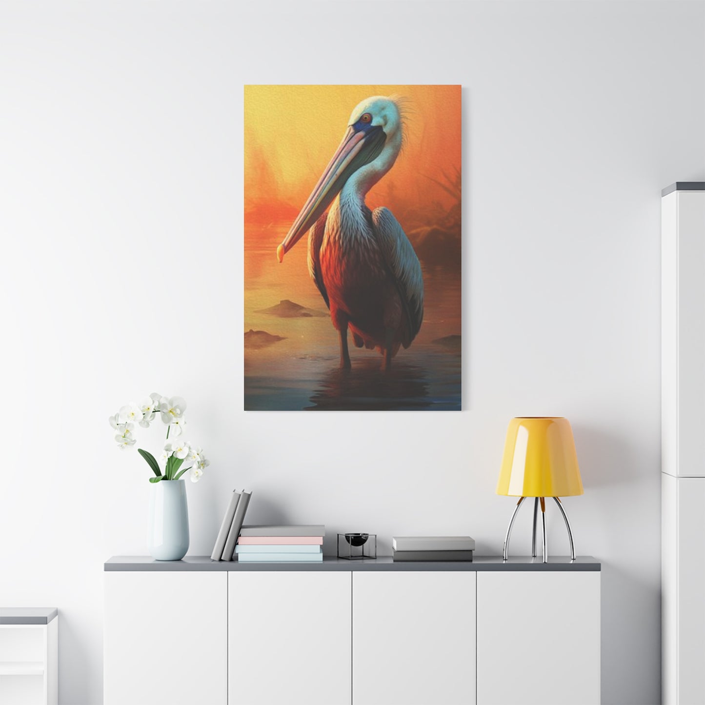 Pelican In Pond Wall Art & Canvas Prints