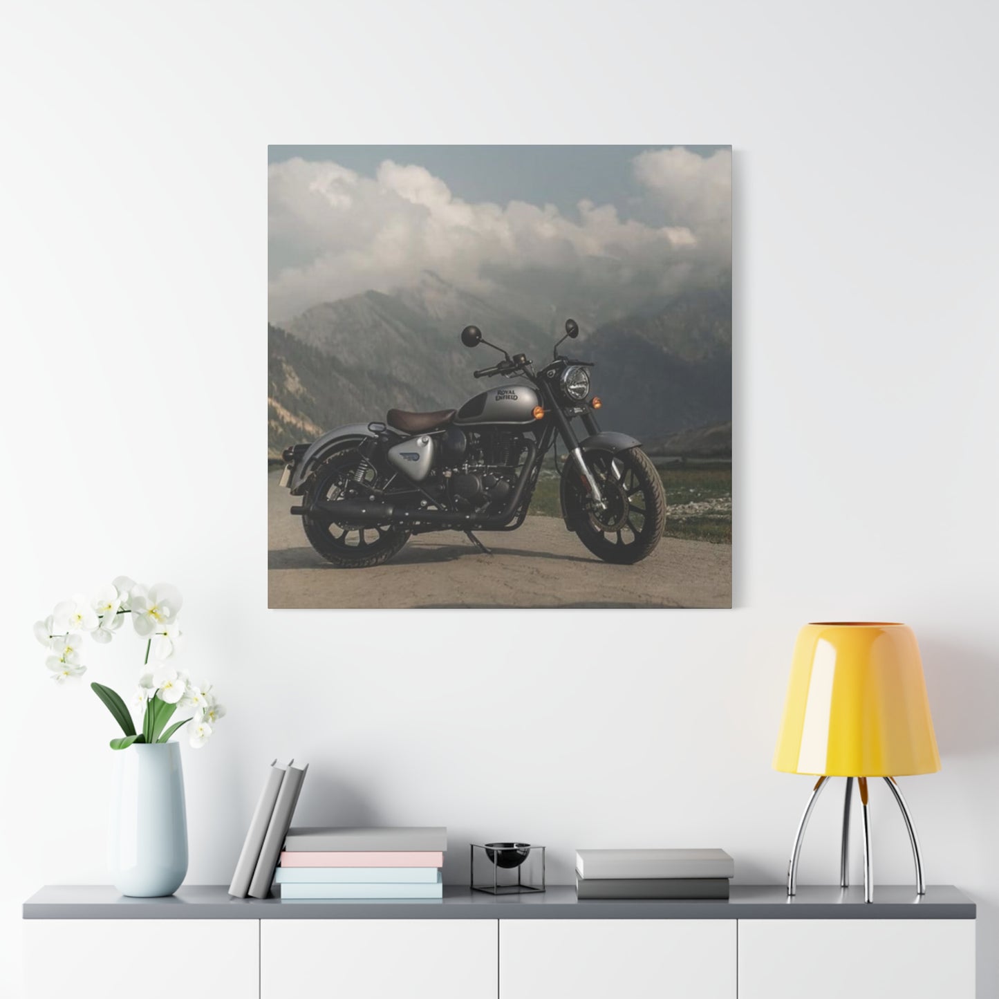 Gray Metal Classic Royal Enfield Motorcycle Wall Art & Canvas Prints