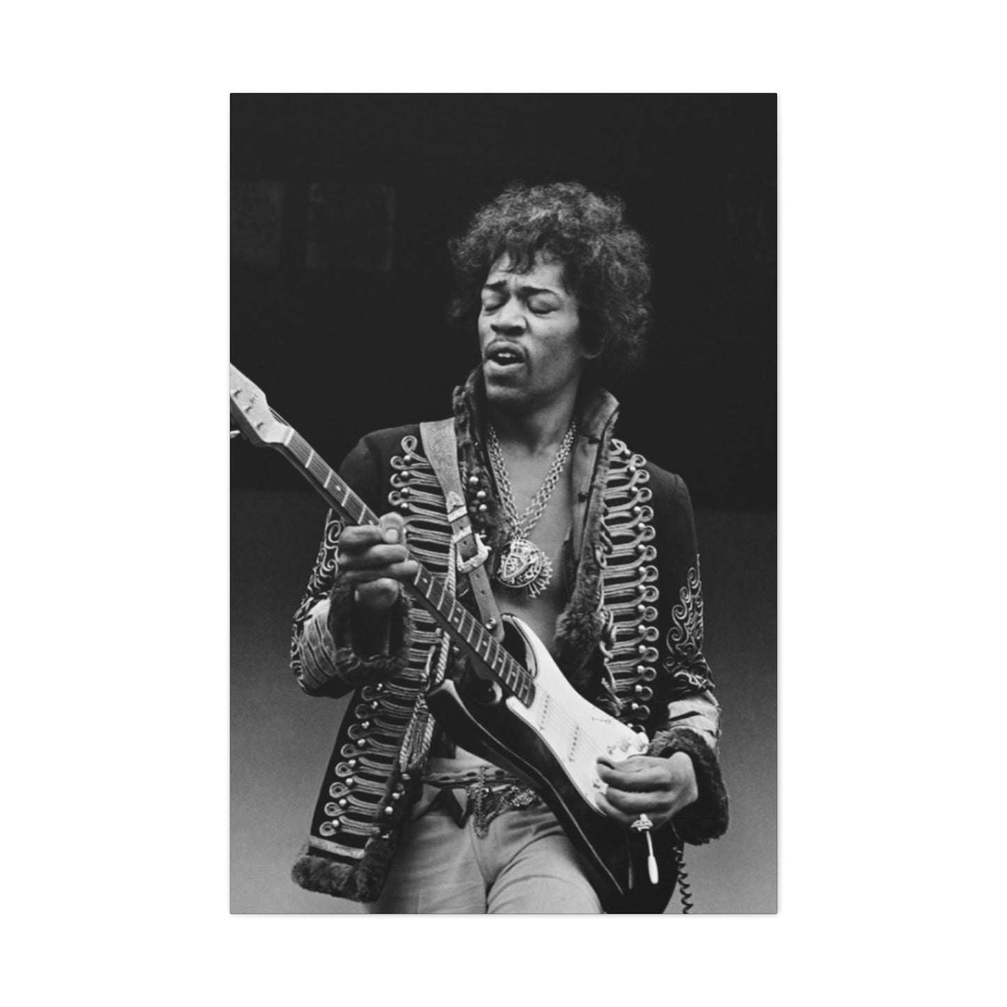 Greyscale Jimi Hendrix Playing Guitar Poster Wall Art & Canvas Prints