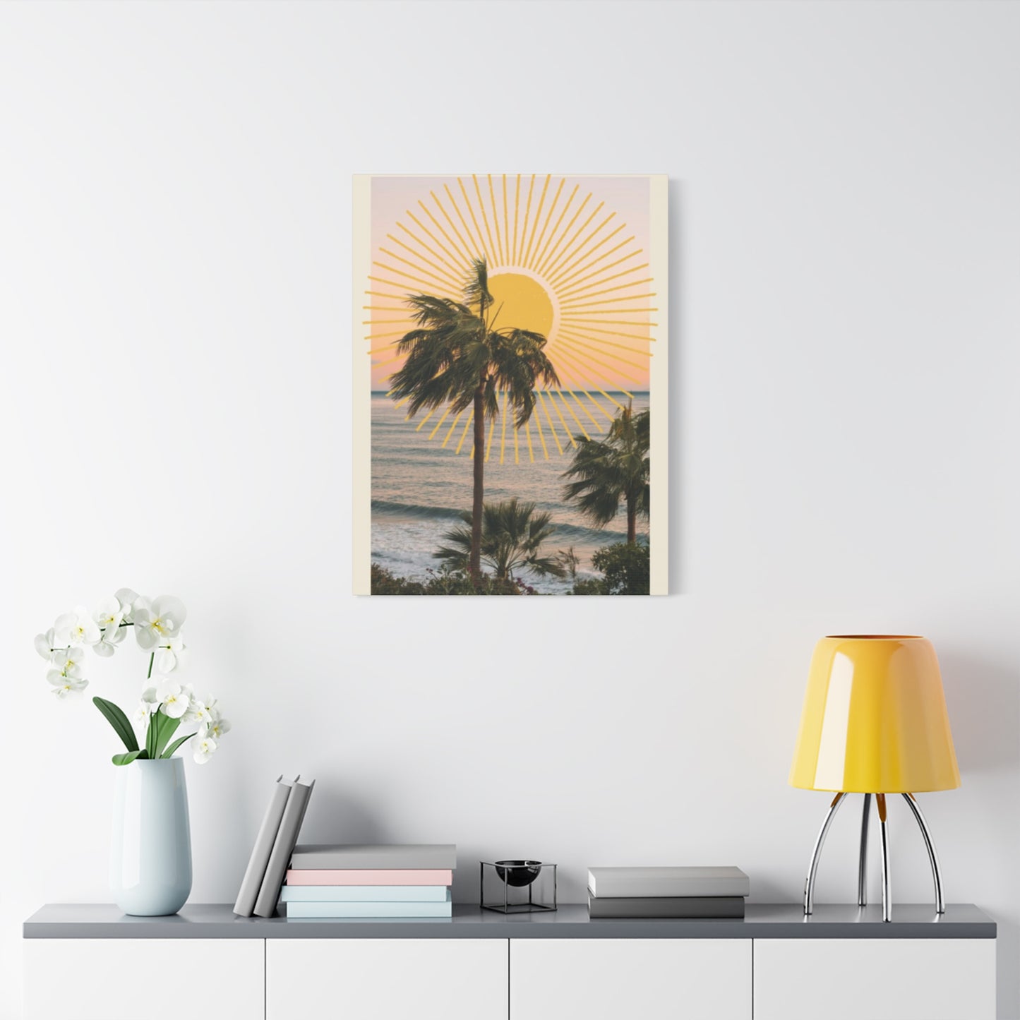 Sunset & Palm Tree On The Beach Wall Art & Canvas Prints