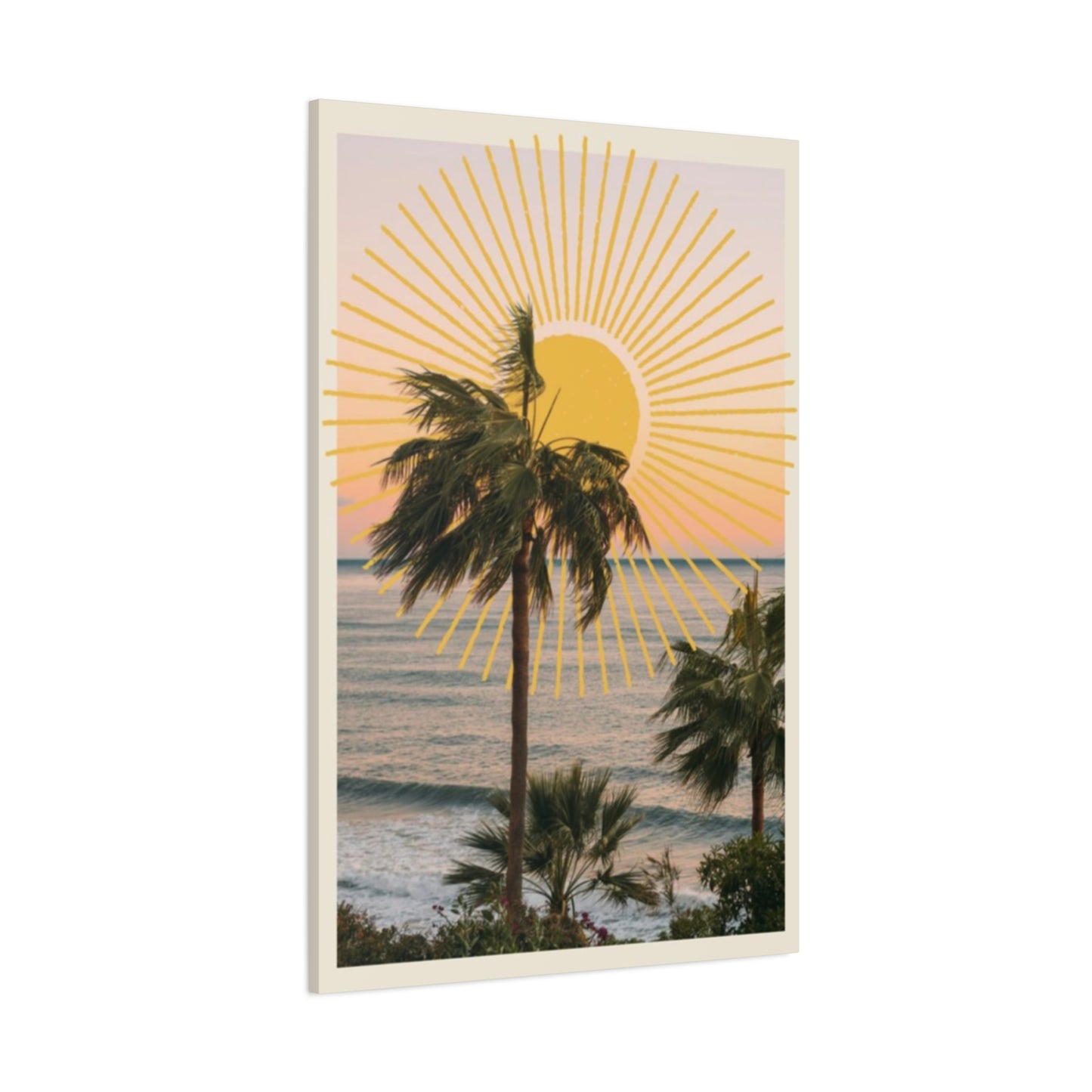 Sunset & Palm Tree On The Beach Wall Art & Canvas Prints