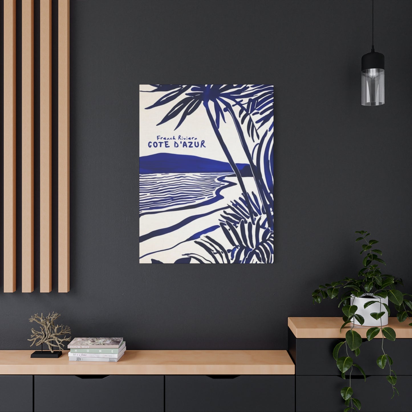 Blue Drawing Palm Tree On Beach Wall Art & Canvas Prints