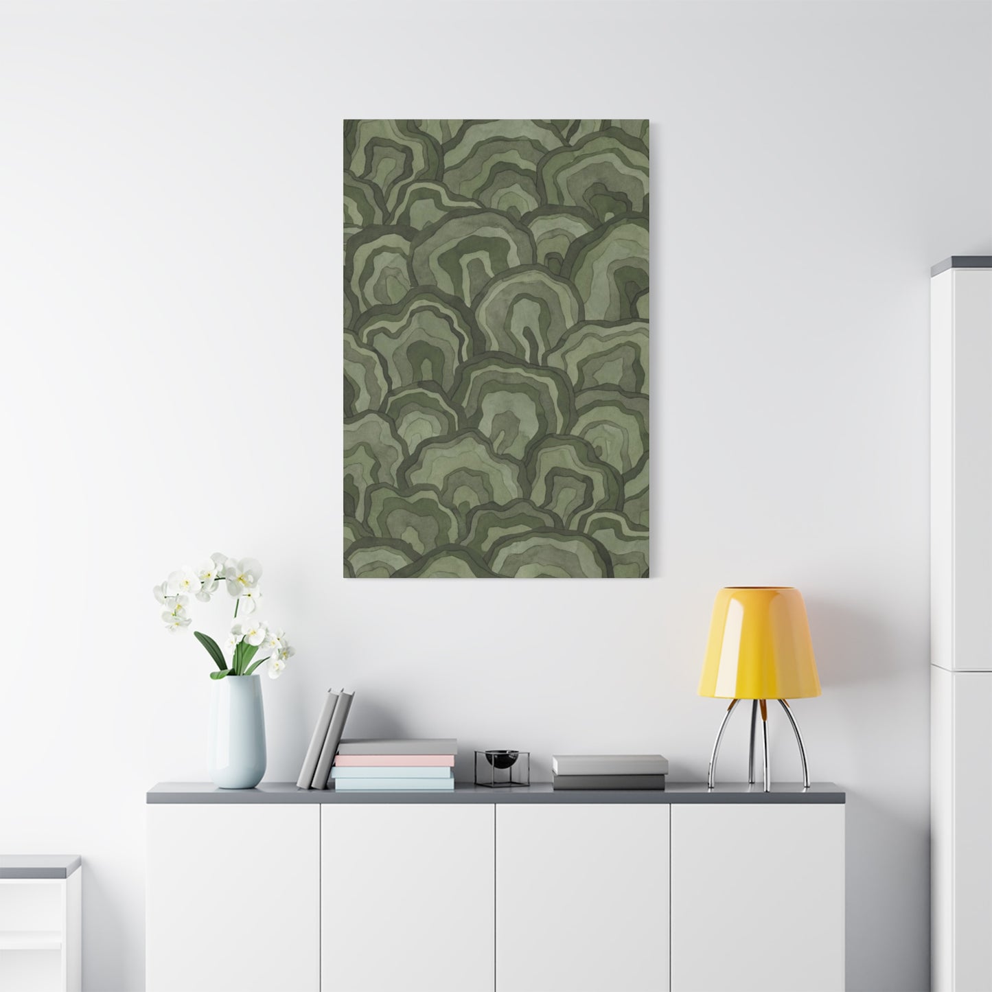 Olive Green Flower Pattern Wall Art & Canvas Prints