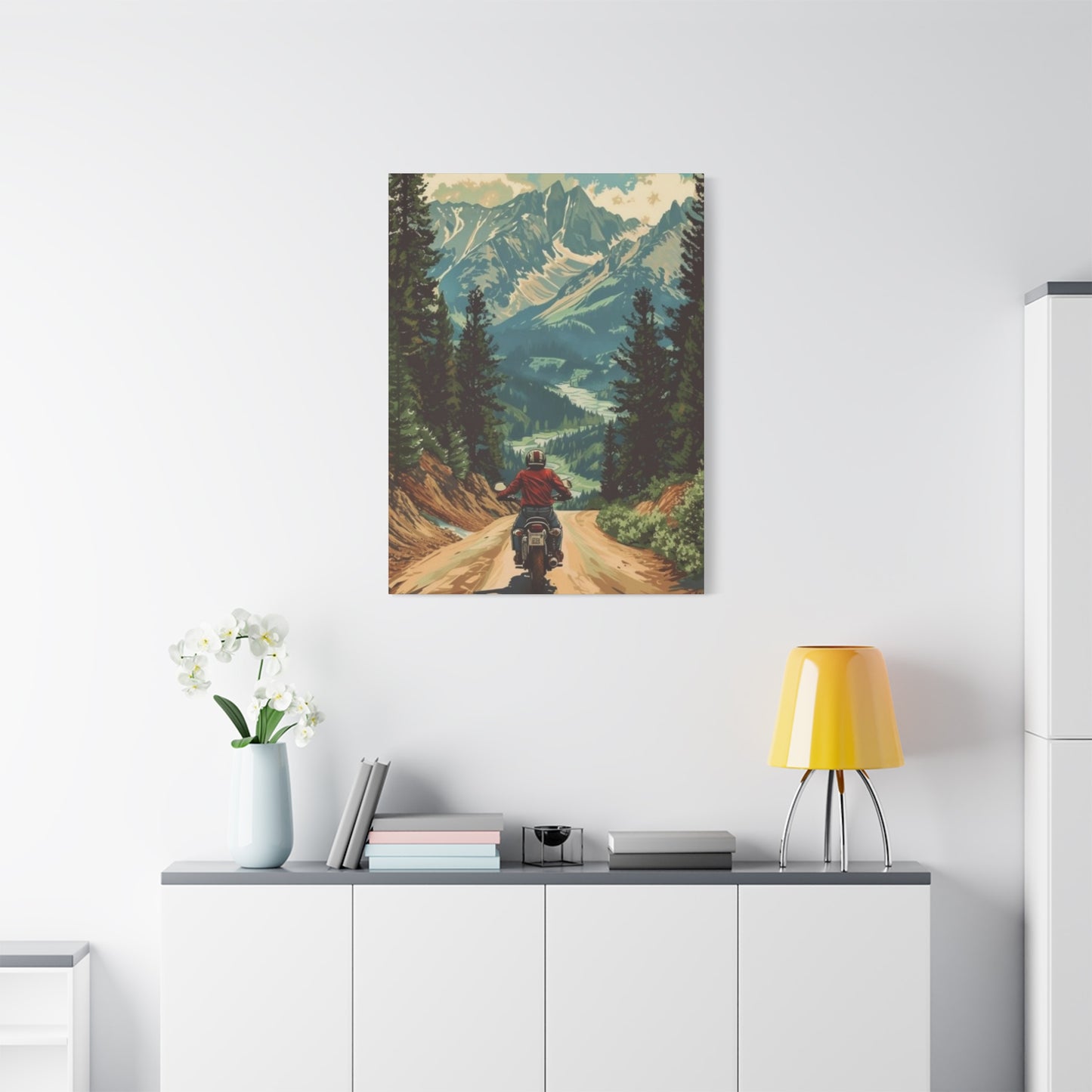 Bike Riding In Mountains Motorcycle Wall Art & Canvas Prints