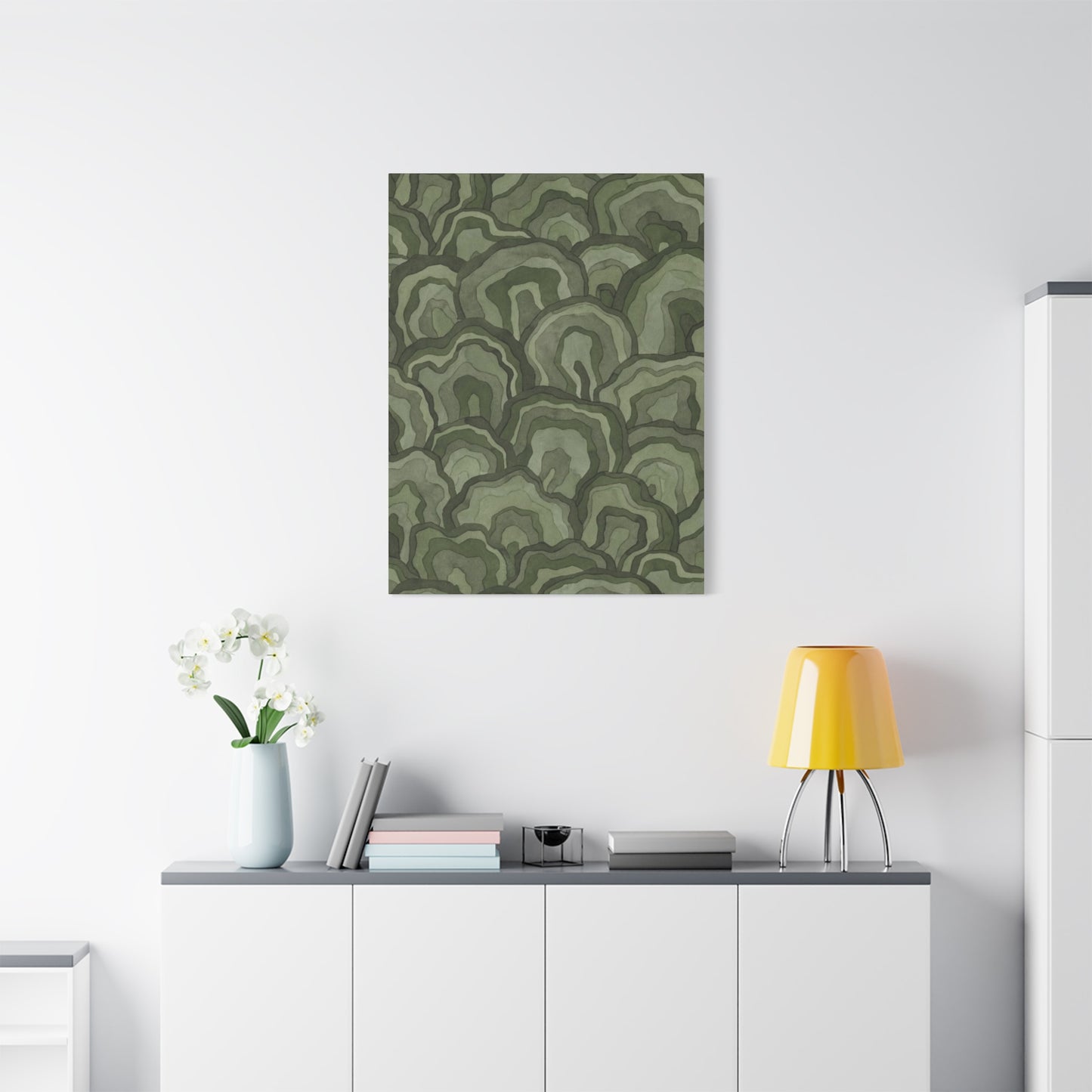 Olive Green Flower Pattern Wall Art & Canvas Prints