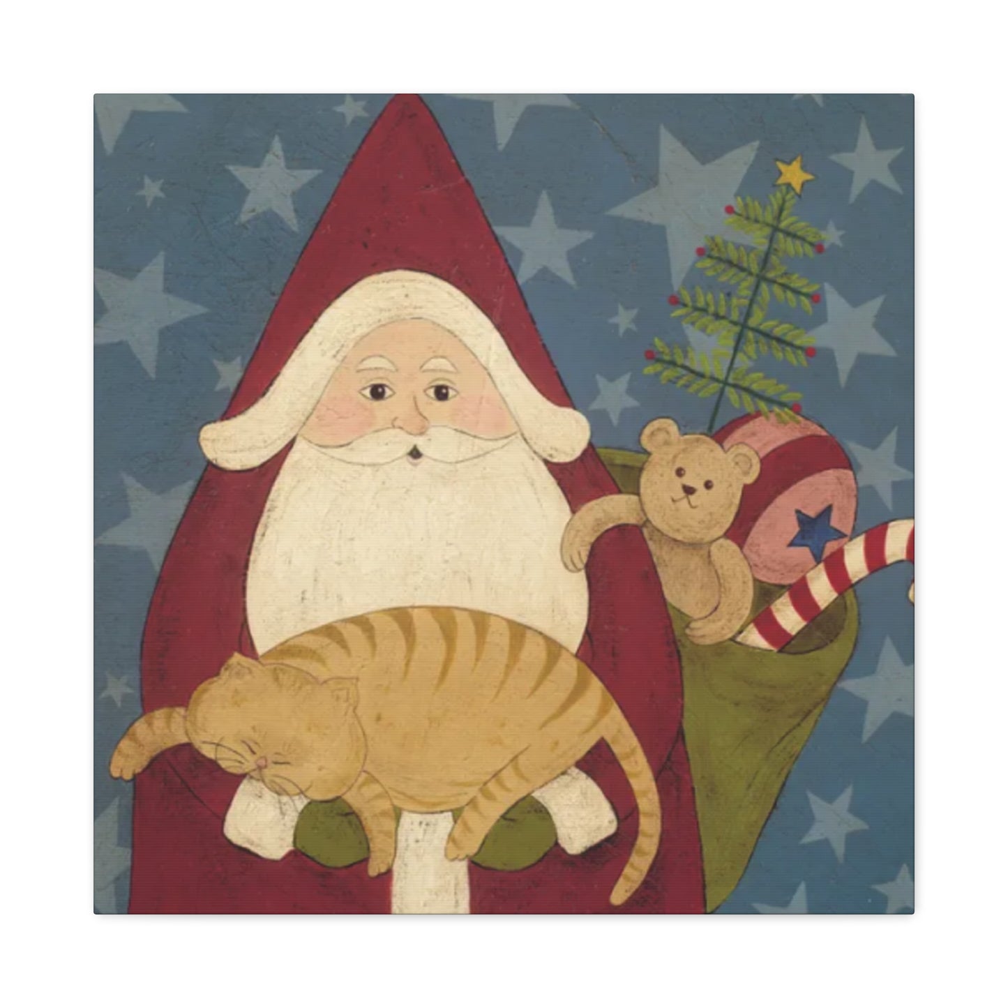 Santa With Cat And Gifts Kimble Warren Wall Art & Canvas Prints