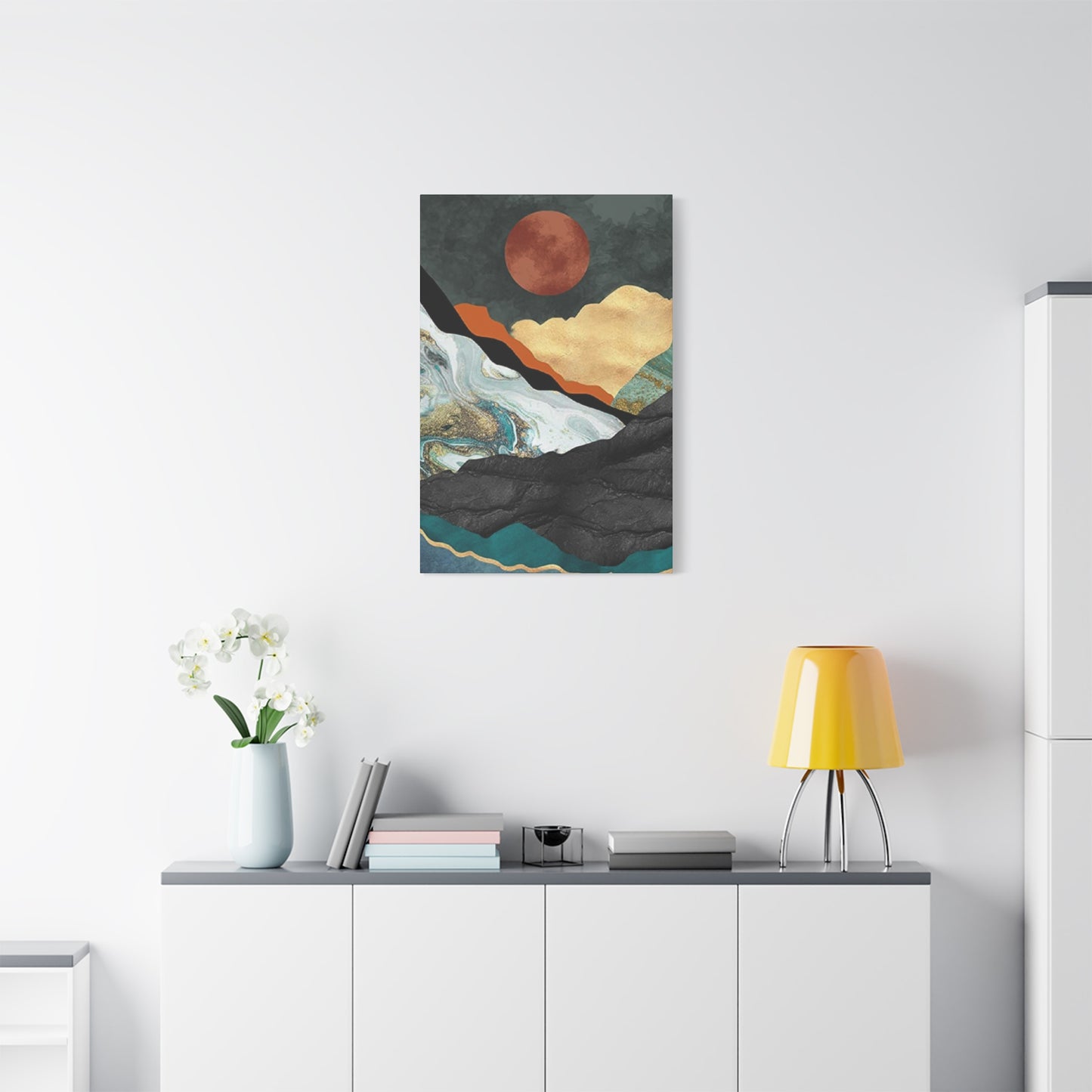 Full Moon In Mountains Modernism Wall Art & Canvas Prints