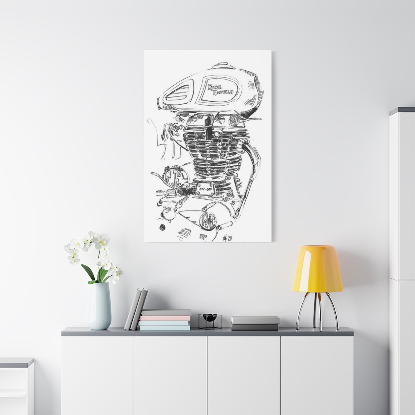 Royal Enfield Engine Drawing Motorcycle Wall Art & Canvas Prints