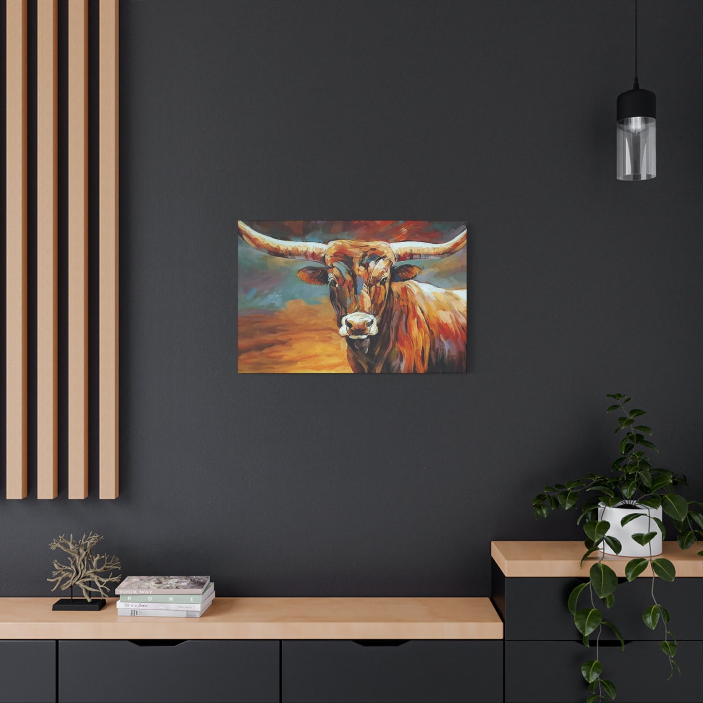 Hairy Bull Long Horns Drawing Wall Art & Canvas Prints