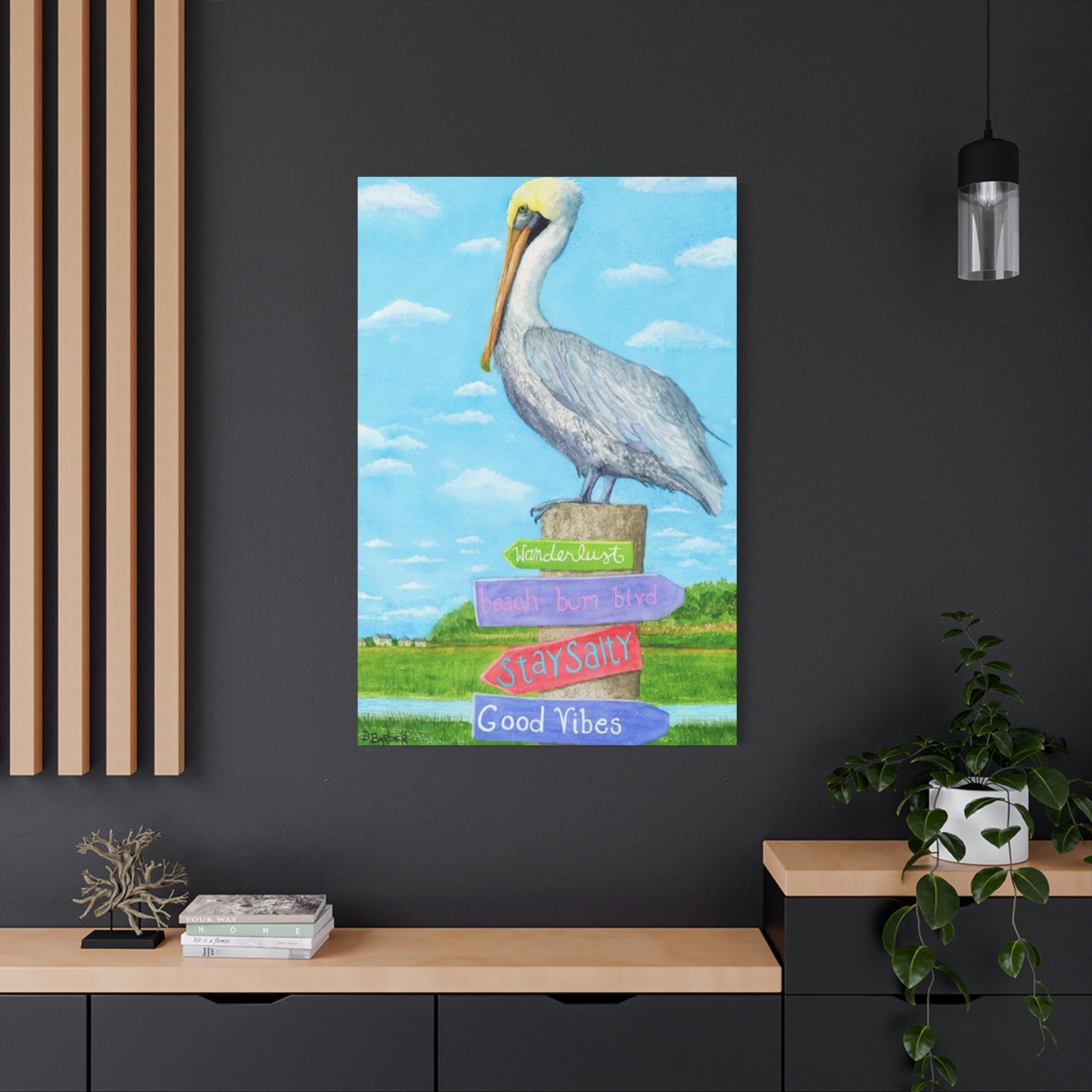 Long Beak Pelican Colorful Drawing Wall Art & Canvas Prints