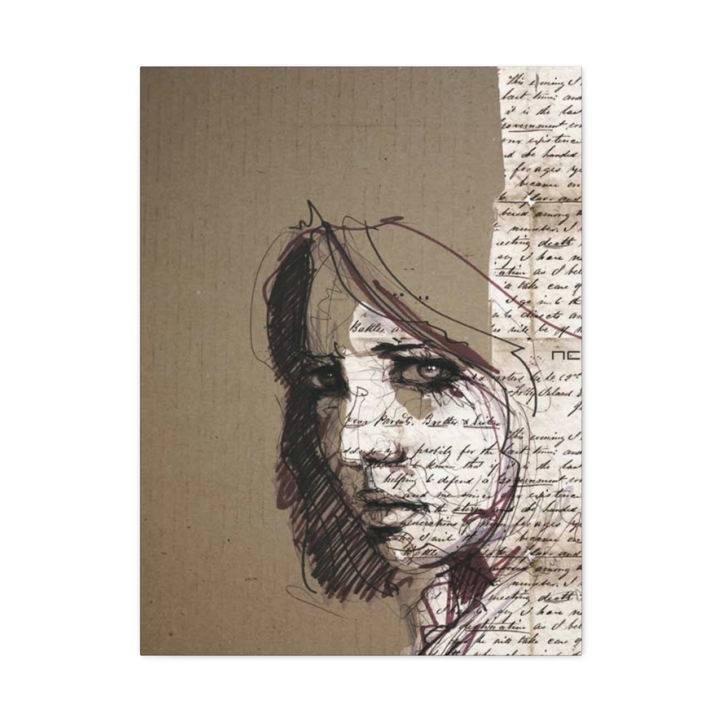 Short Hair Girl Abstract Painting Mixed Media Wall Art & Canvas Prints