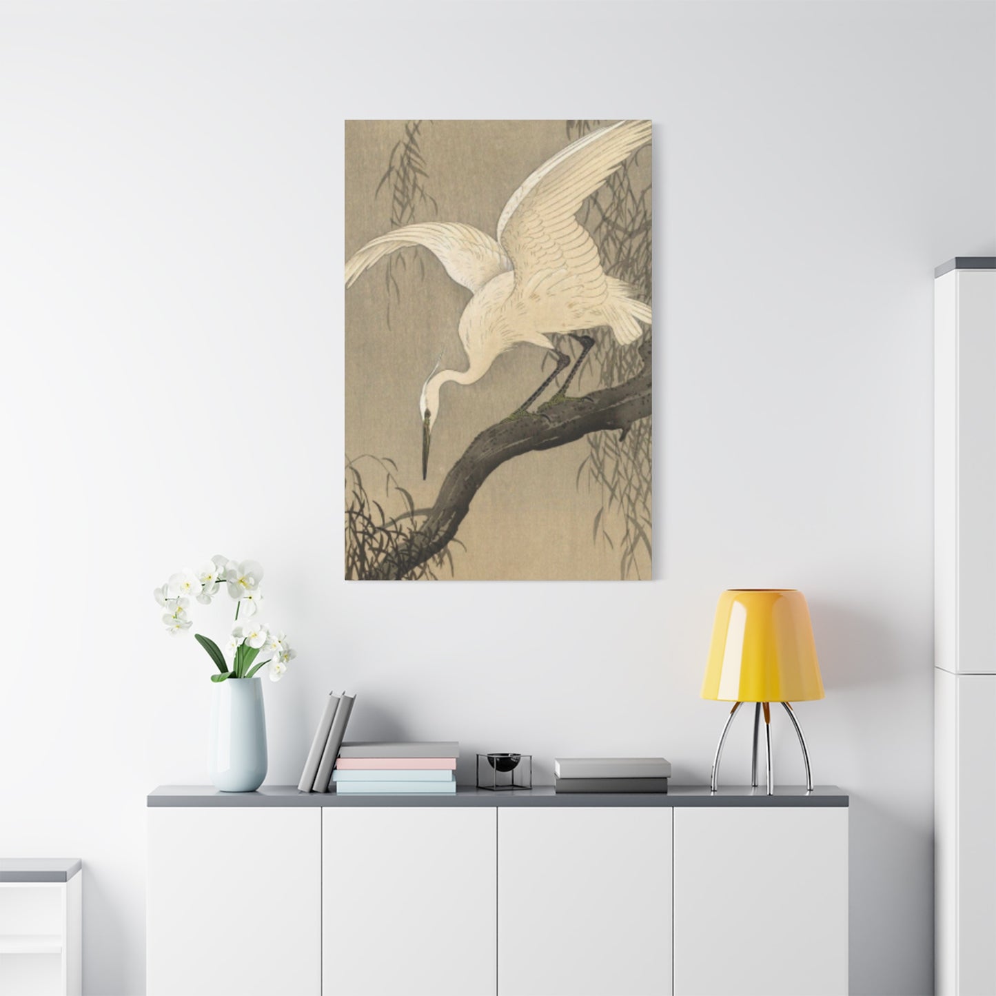 White Heron Painting Wall Art & Canvas Prints