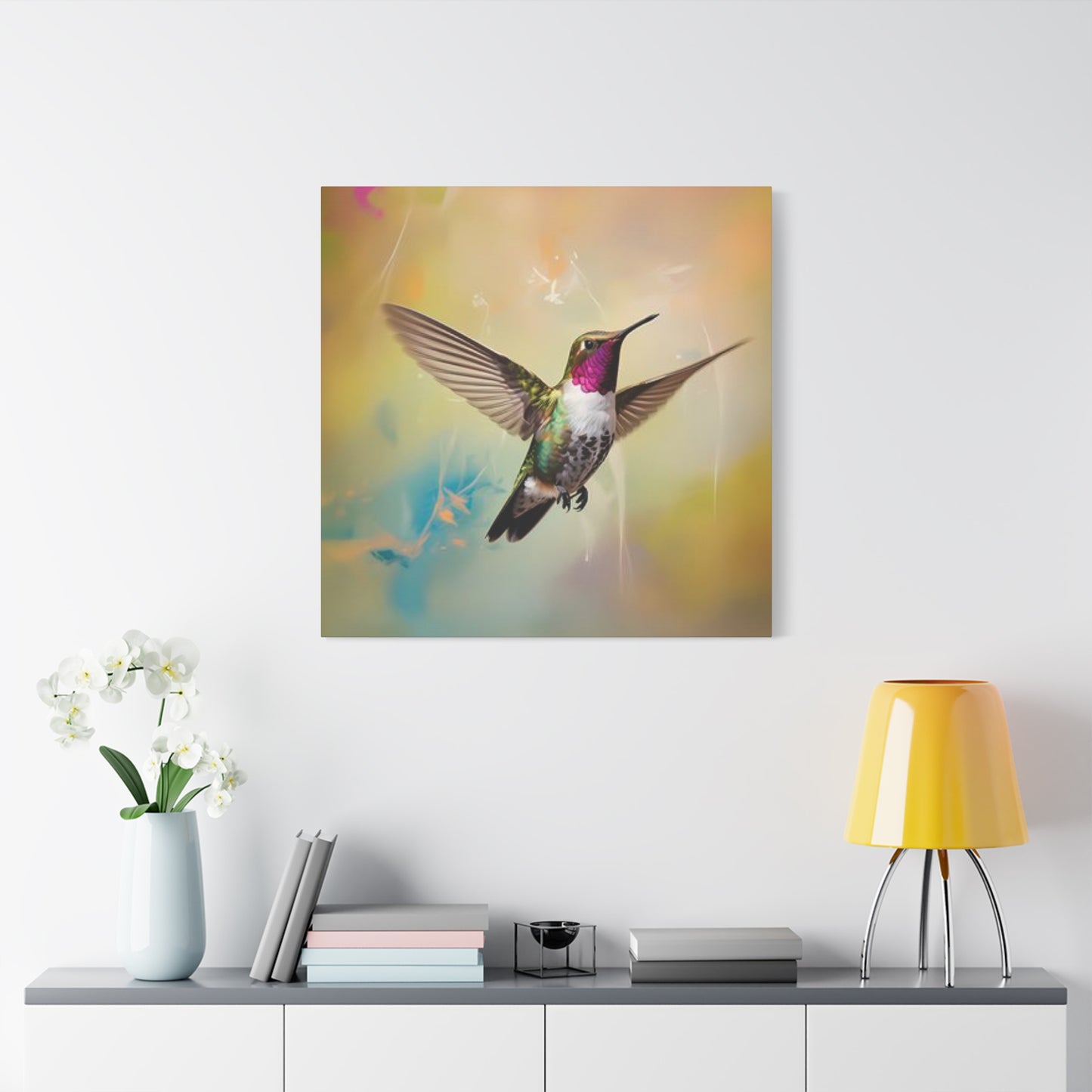 Beautiful Flying Humming Bird Painting Wall Art & Canvas Prints