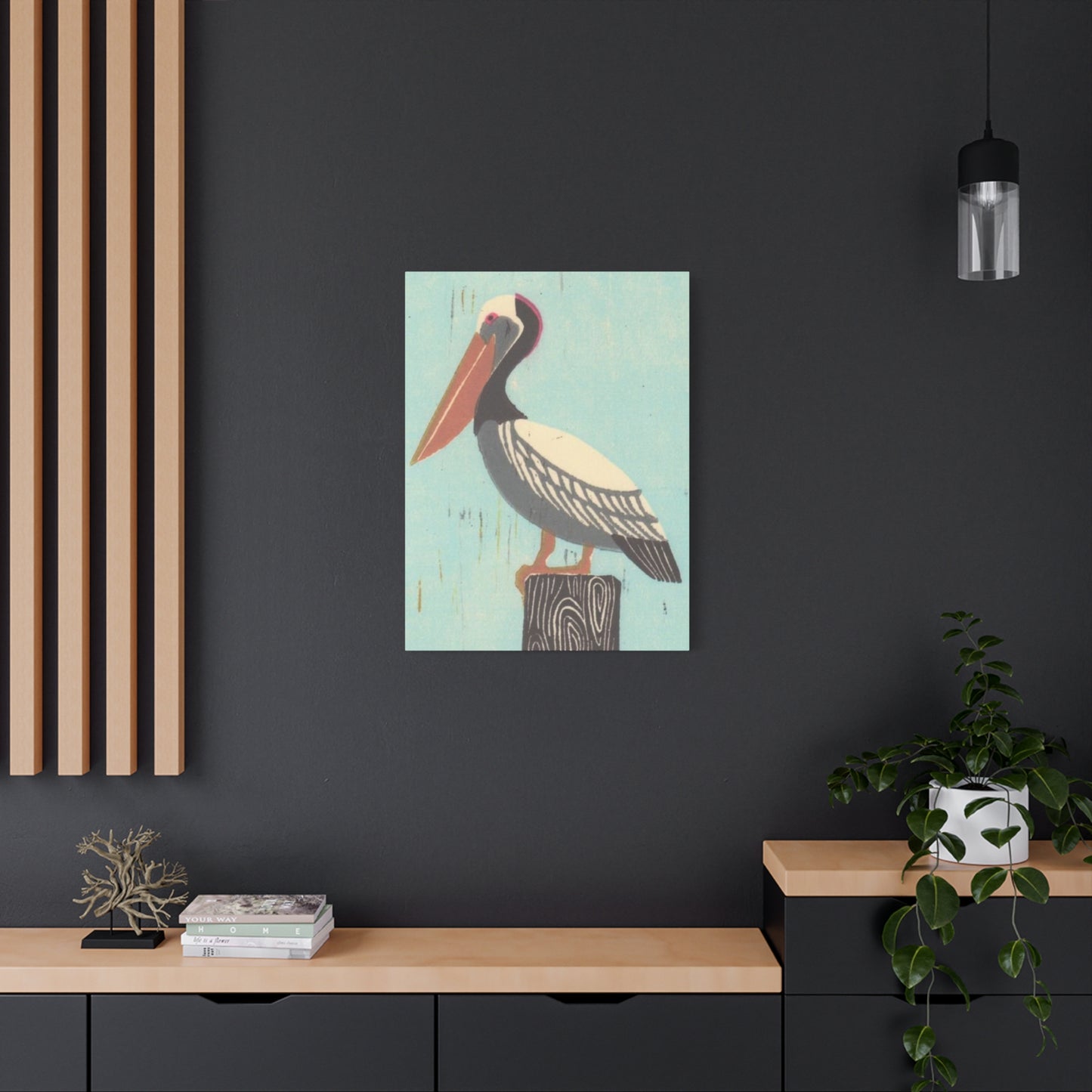 Brown Beak Pelican Colorful Drawing Wall Art & Canvas Prints