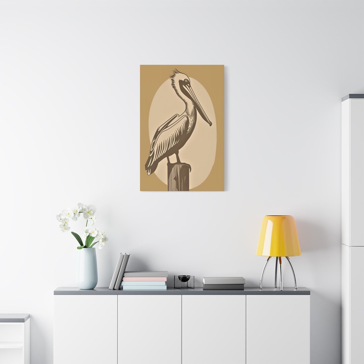 Long Beak Pelican Brown Painting Wall Art & Canvas Prints